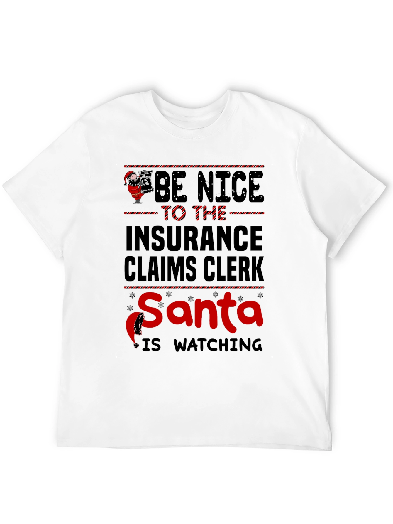 Black Insurance Claims Clerk Santa Watching T-Shirt view 12