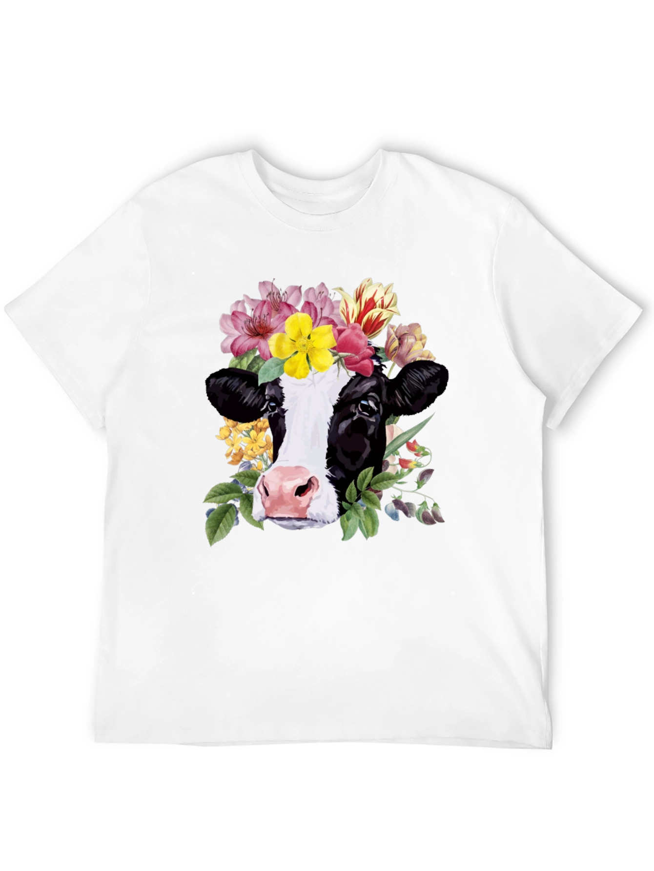Black Floral Cow Graphic Tee - Unisex Black T-Shirt view 12