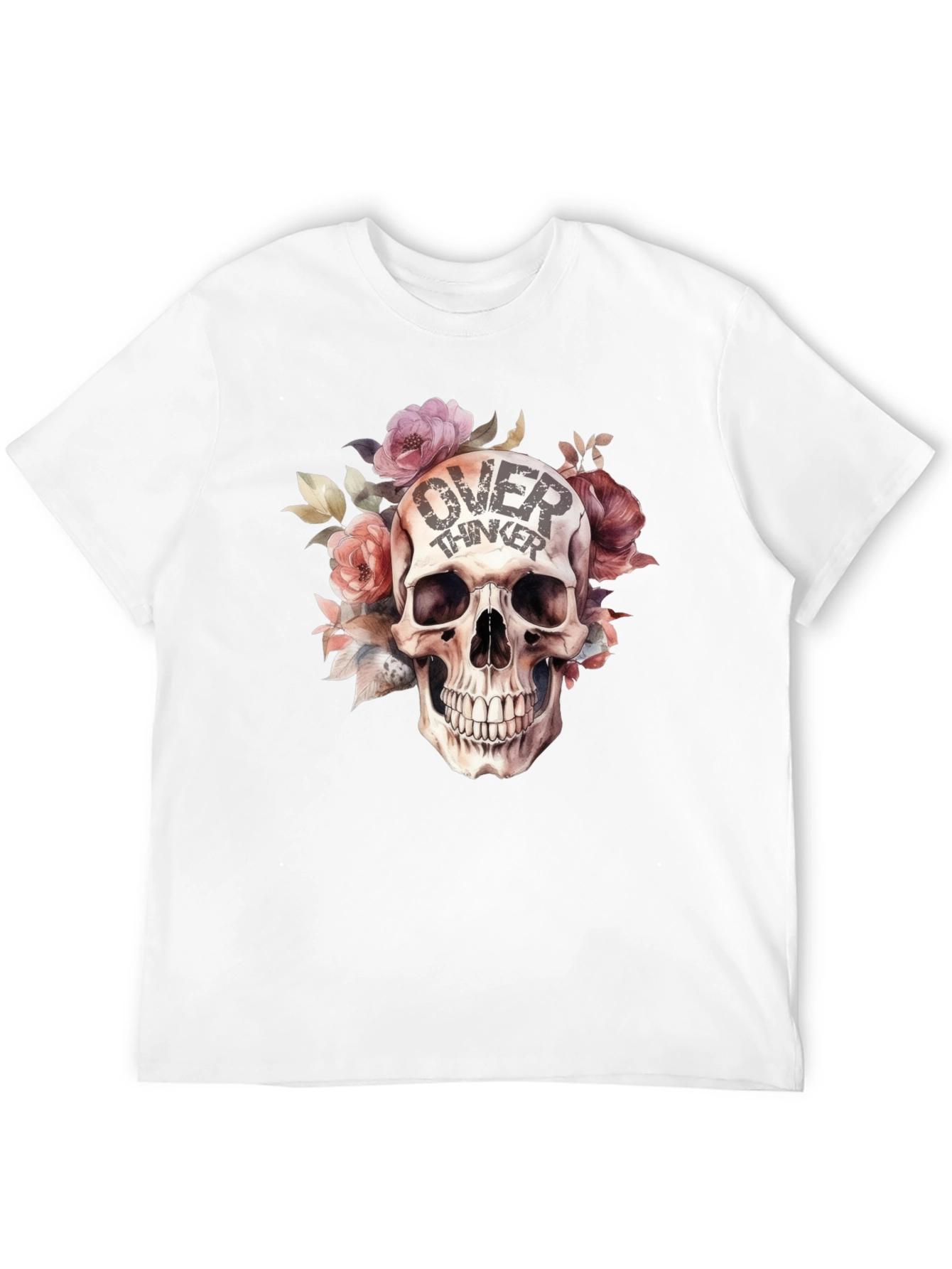Black Over Thinker Skull Graphic T-Shirt - Stylish Floral Design view 12