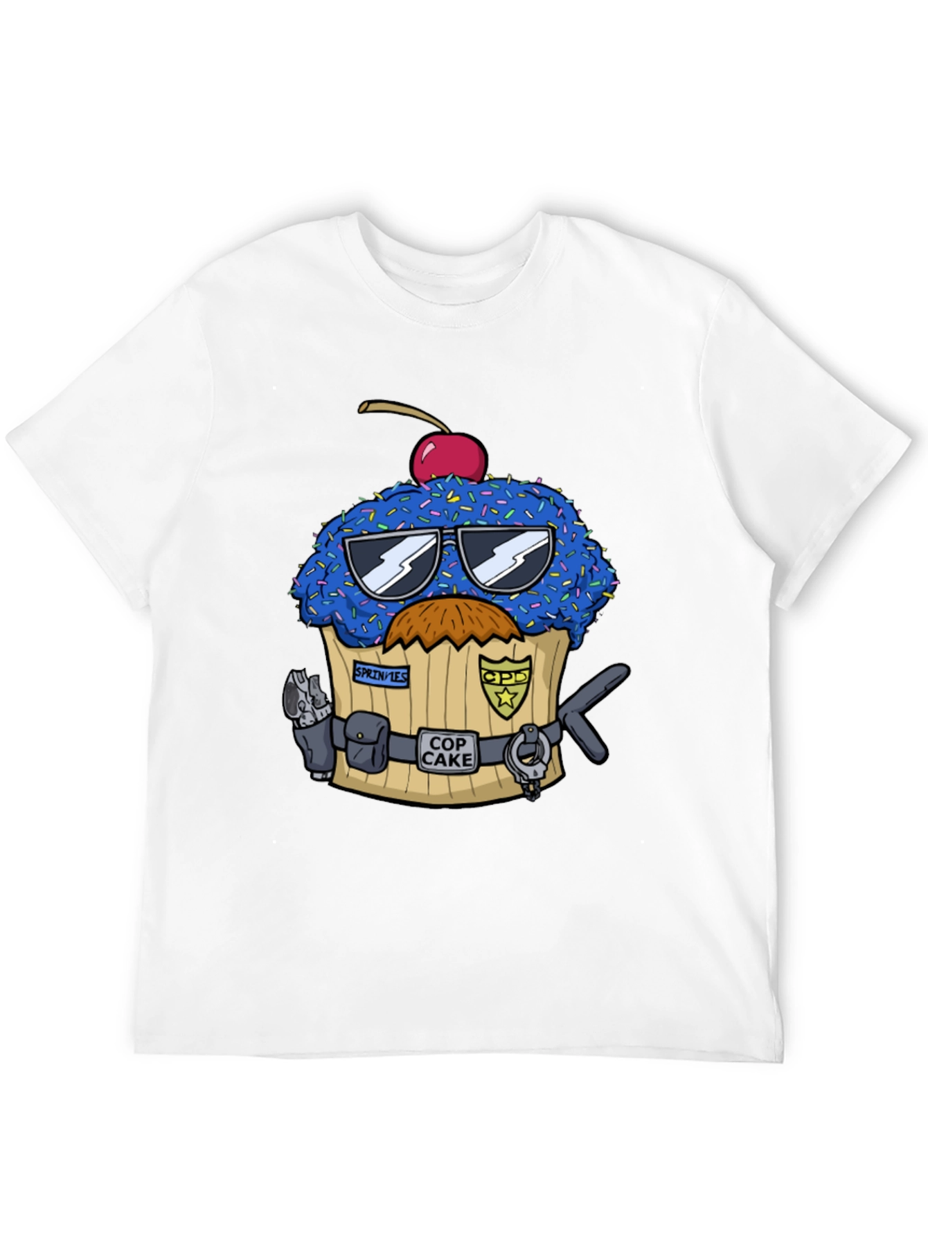 Black Cop Cake Graphic Tee - Humorous Police Cupcake T-Shirt view 12