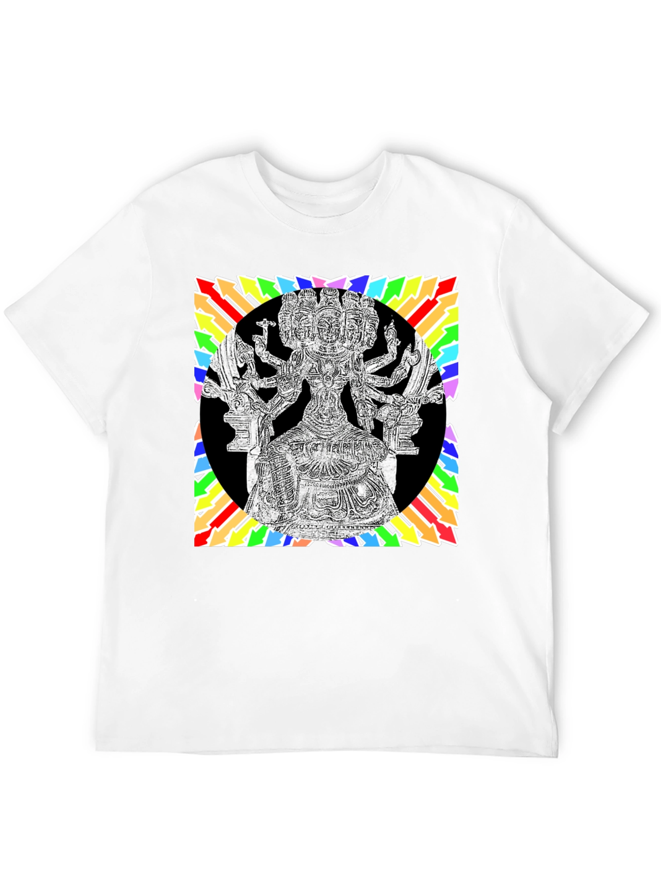 Black Black T-Shirt with Colorful Hindu Deity Graphic view 12