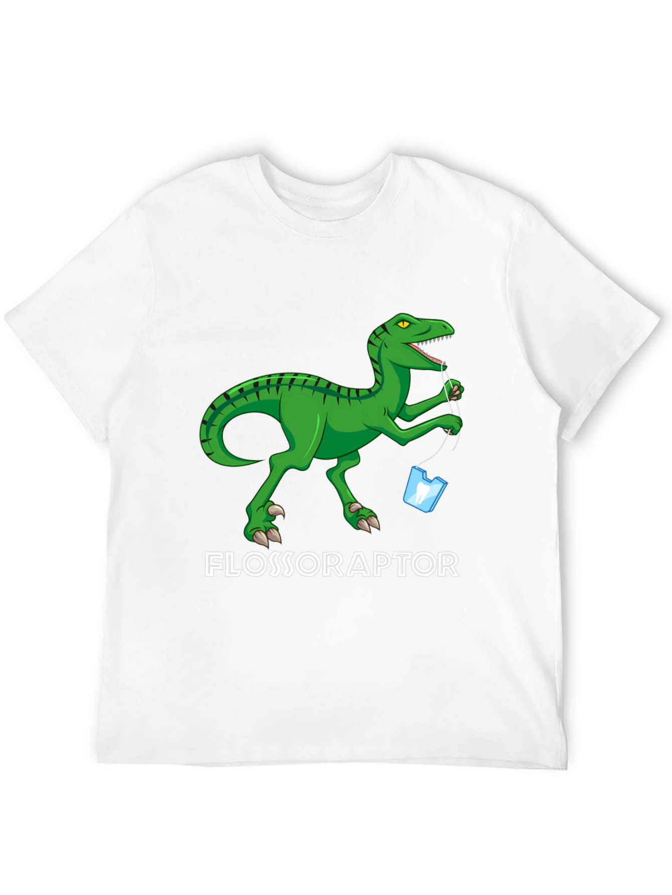 Black Flossoraptor Graphic Tee - Dental Humor Dinosaur T-Shirt view 12