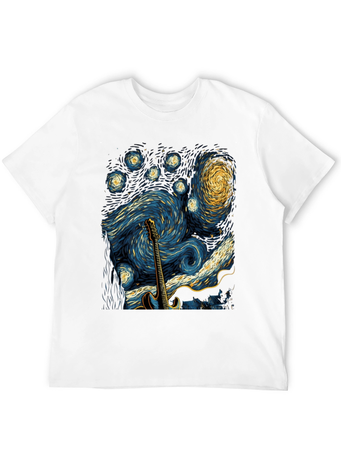 Black Starry Night Guitar T-Shirt view 12