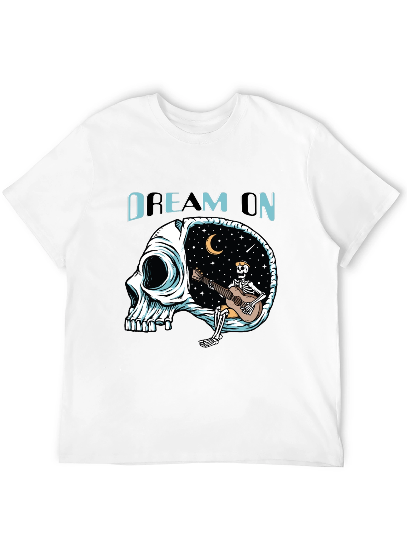 Black Dream On Skull Graphic Tee - Unique Black T-Shirt view 12