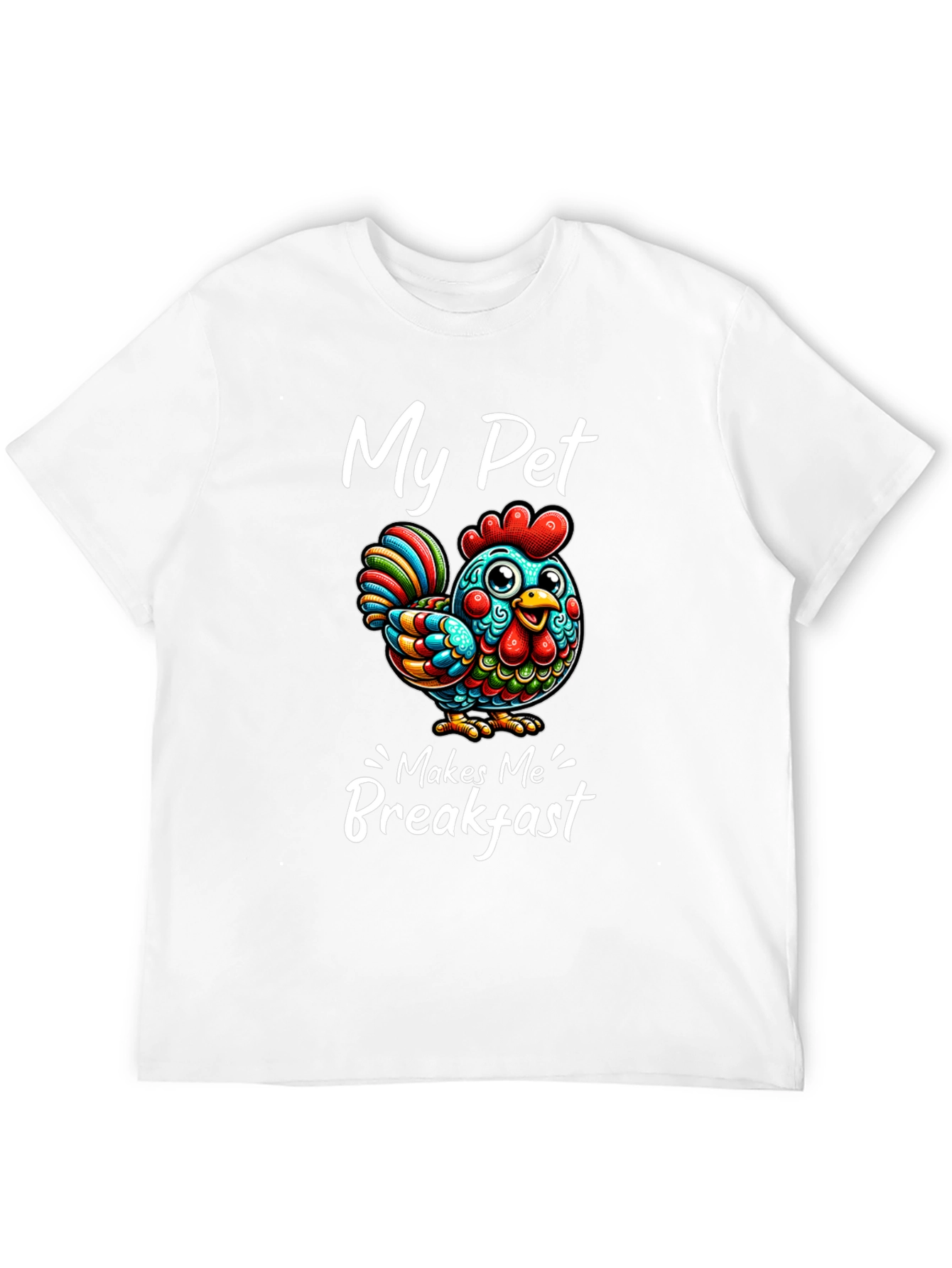 Black Funny Chicken T-Shirt - "My Pet Makes Me Breakfast" view 12