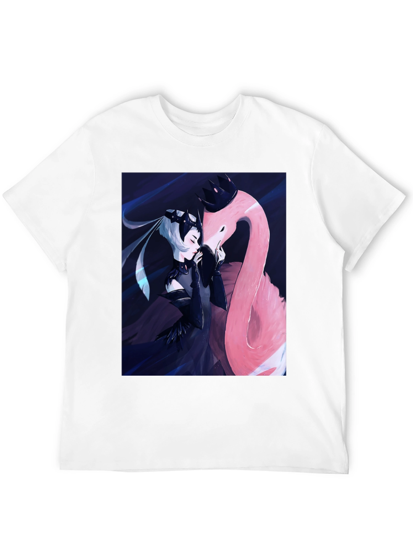 Black Black T-Shirt with Fantasy Flamingo Design view 12