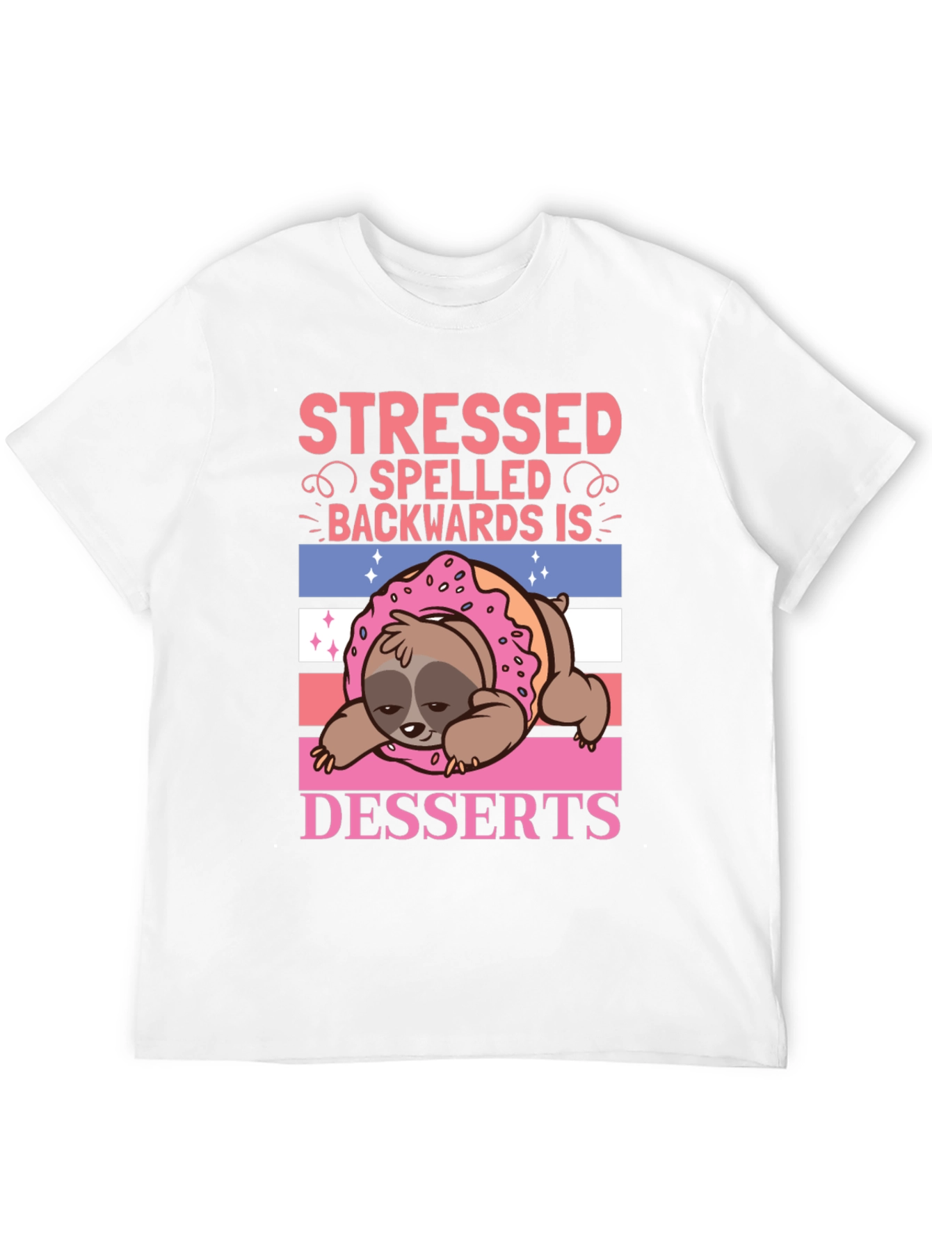 Black Stressed Backwards Desserts Sloth T-Shirt view 12