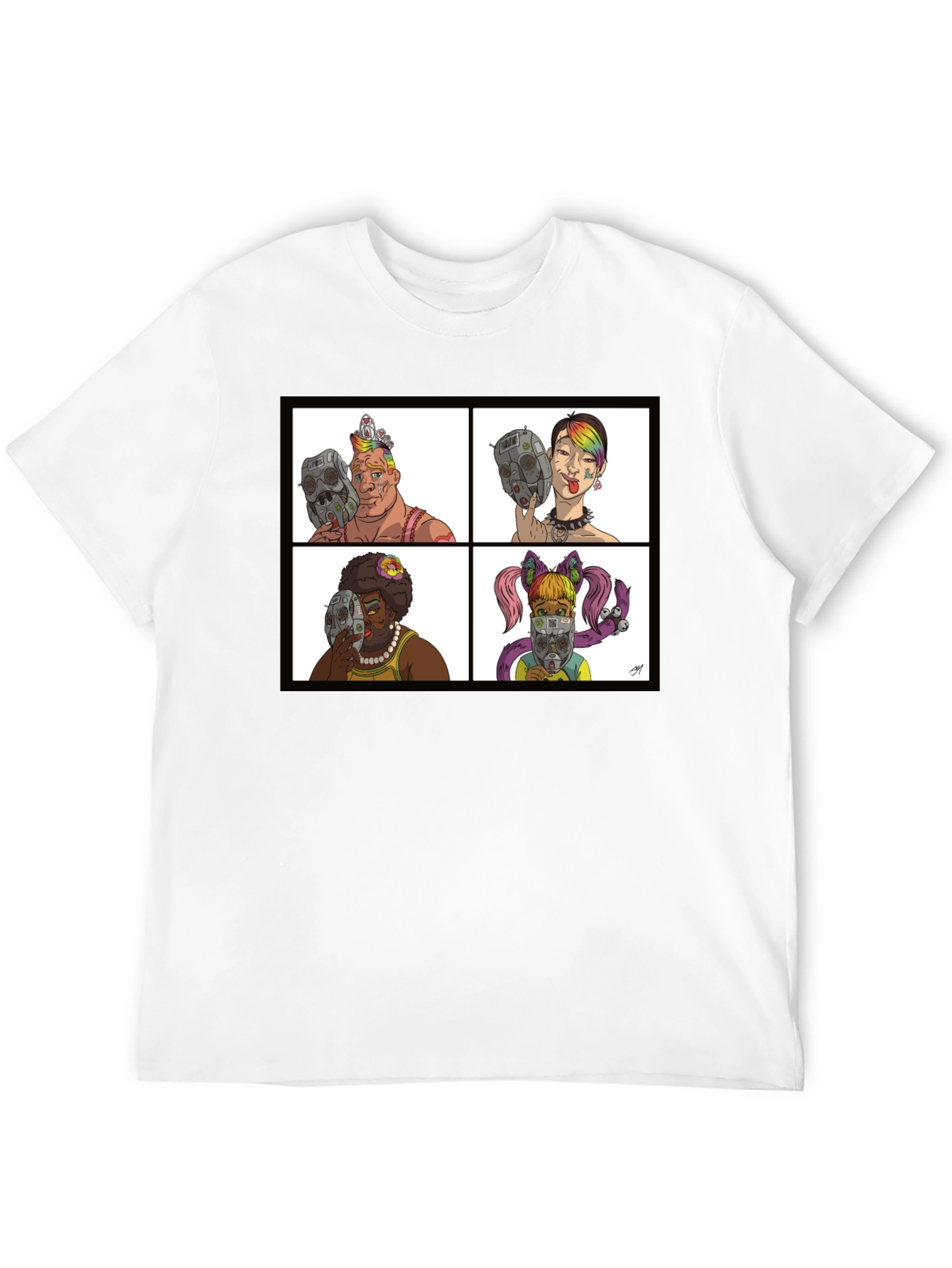 Black Unique Cartoon Face T-Shirt view 12