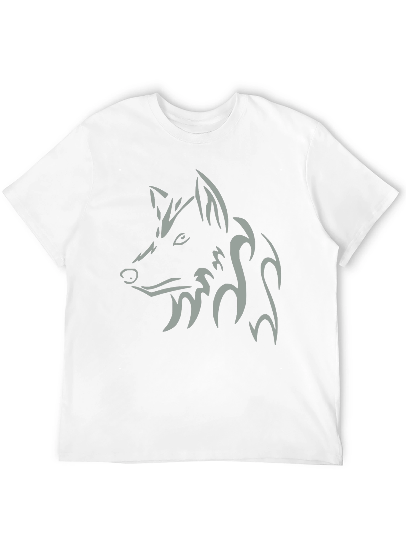 Men's Black T-Shirt with Tribal Wolf Design - 12