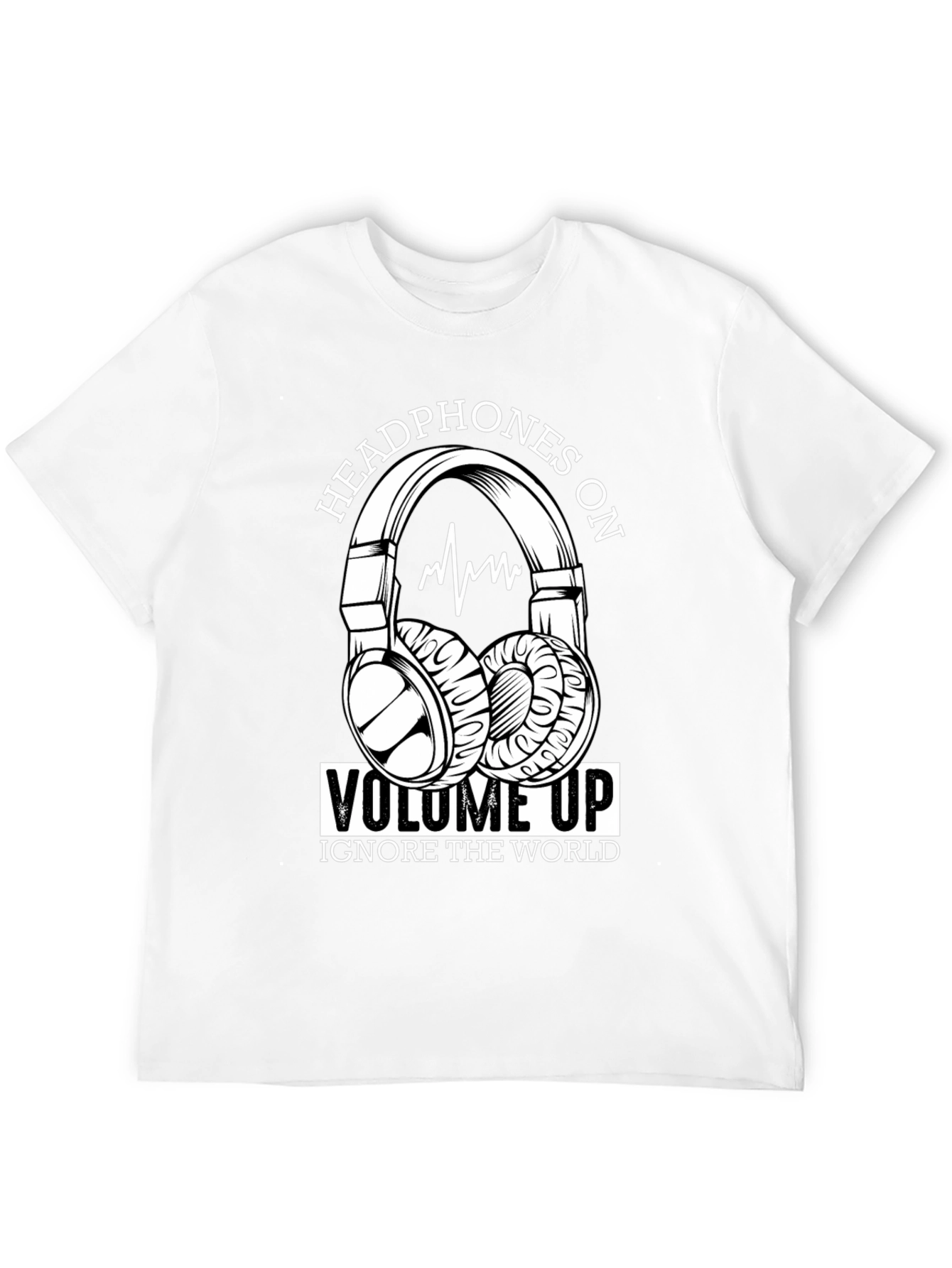 Black Headphones On Volume Up Black T-Shirt view 12