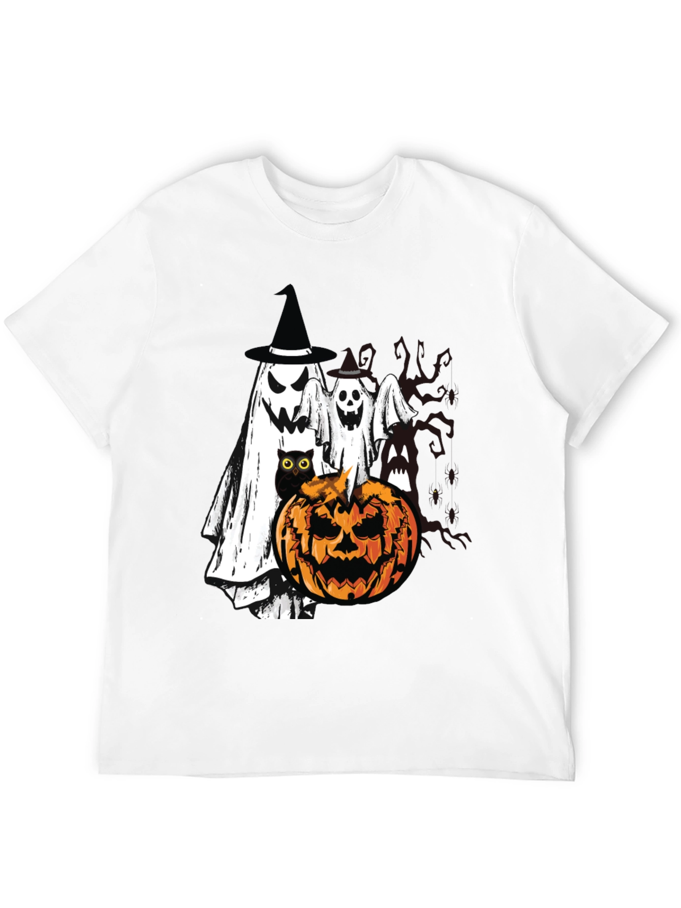 Black Halloween Ghost & Pumpkin T-Shirt view 12