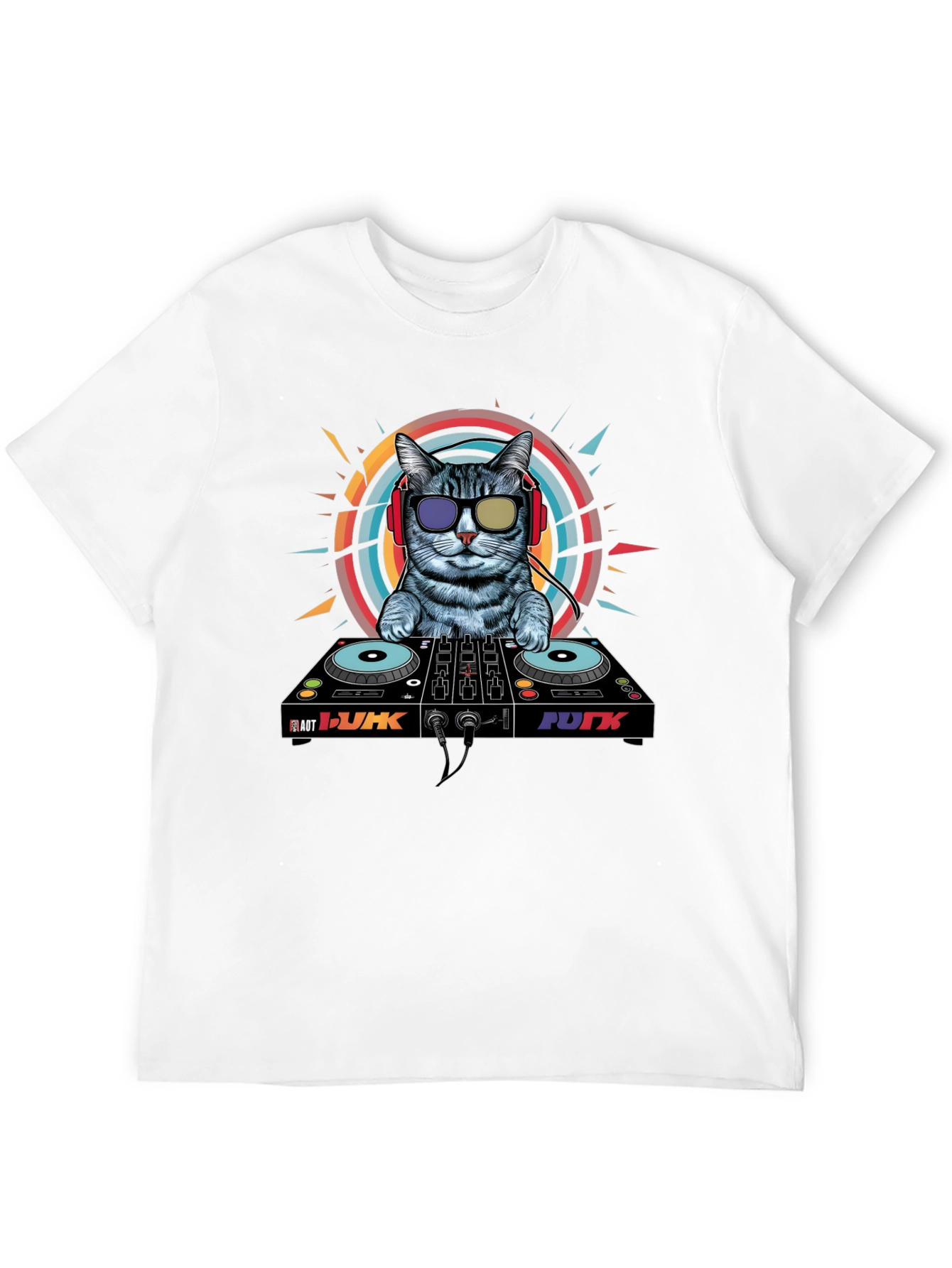 Black DJ Cat Graphic Tee - Cool Musician Cat T-Shirt view 12
