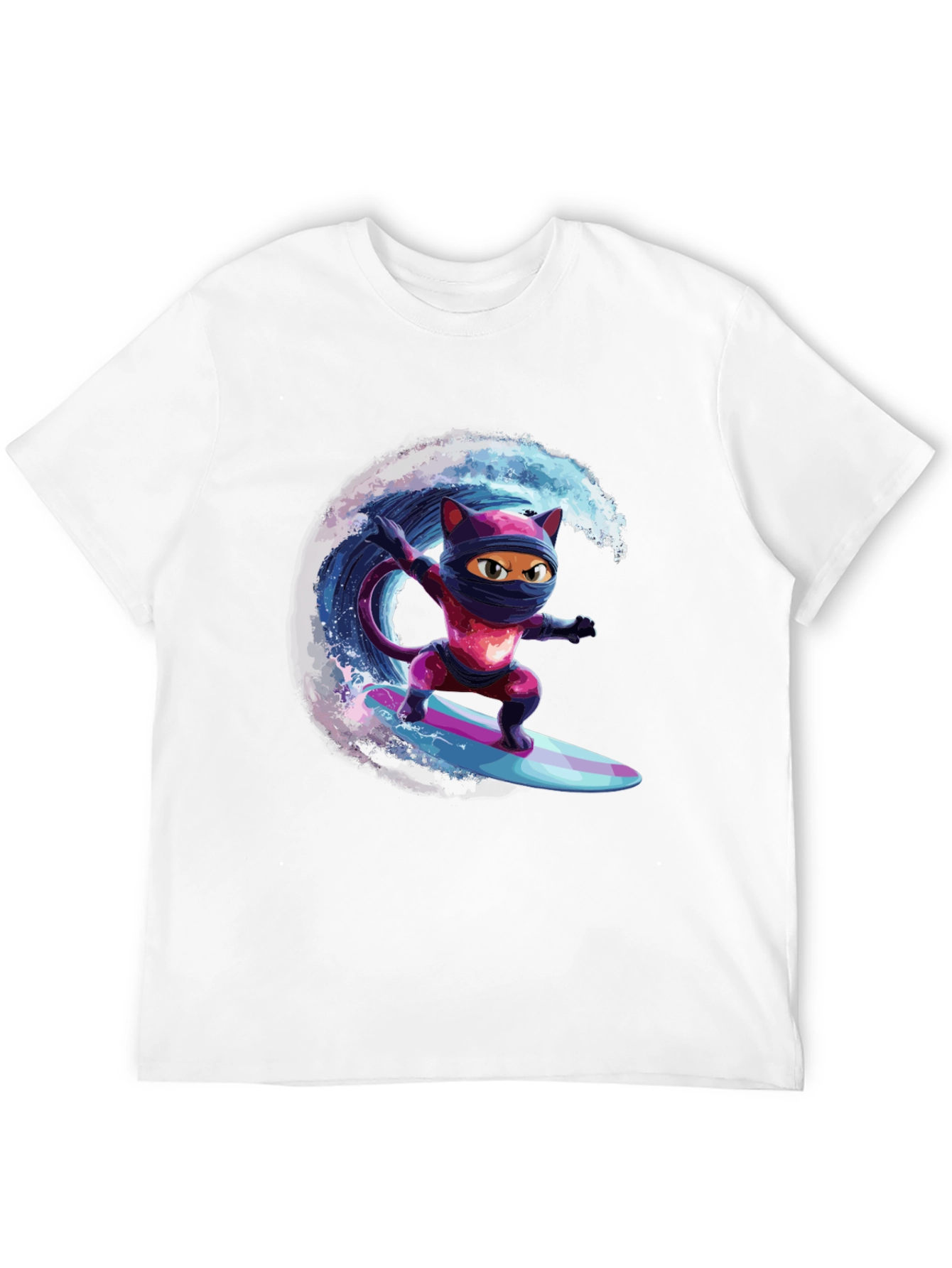 Black Ninja Cat Surfing T-Shirt - Cool Graphic Tee view 12