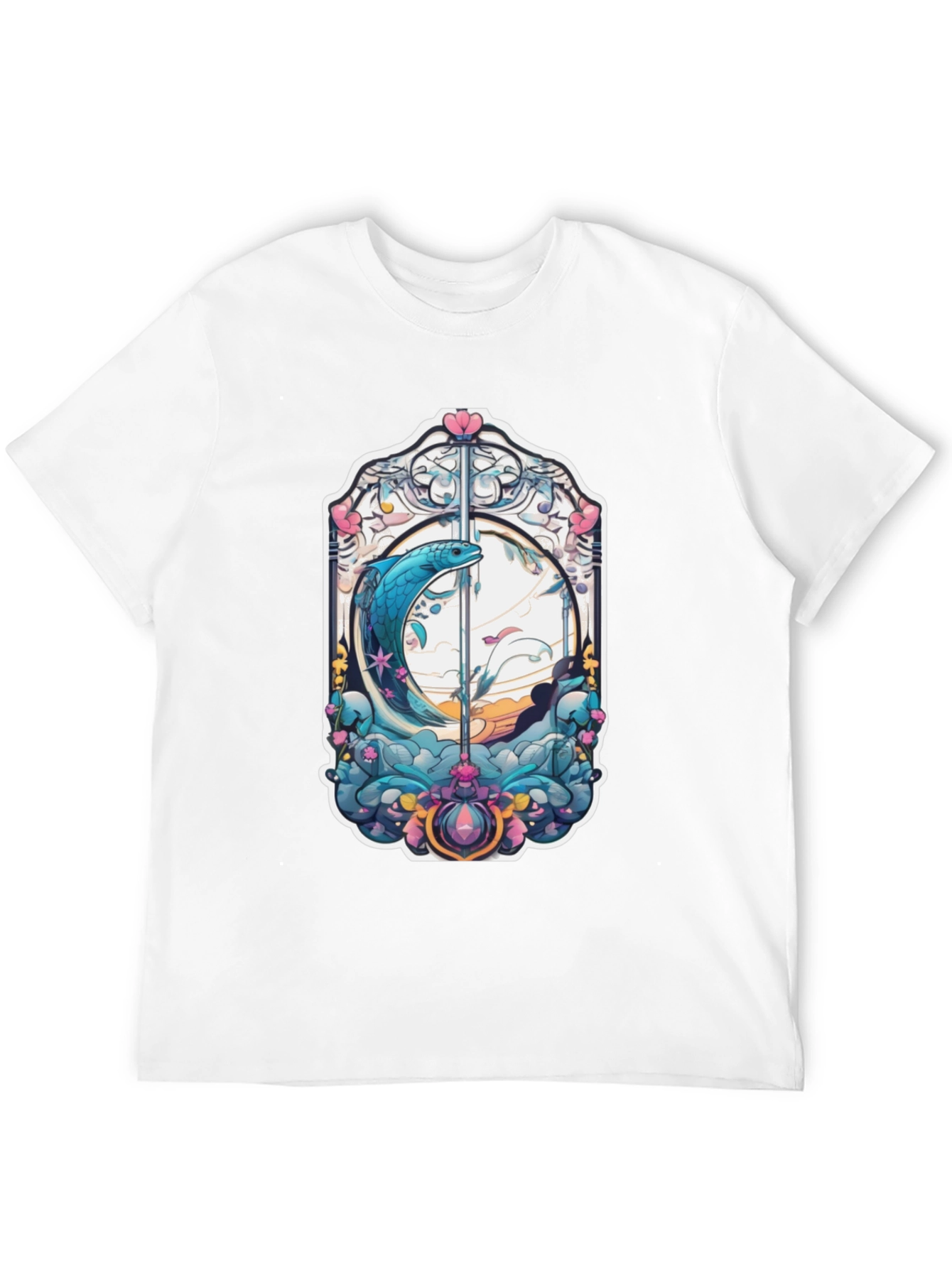 Black Artistic Fish Graphic Black T-Shirt view 12