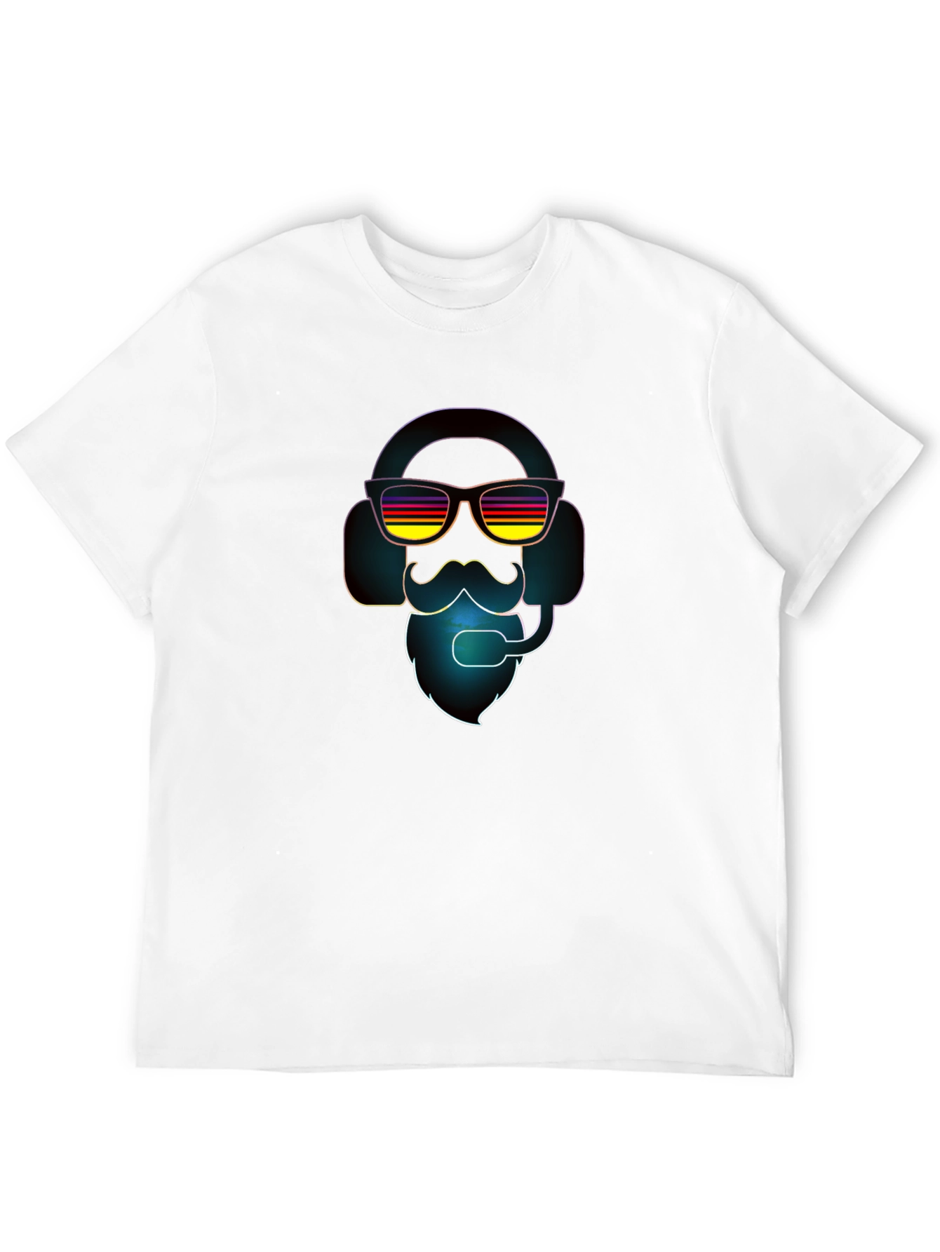 Black Retro Gamer T-Shirt - Headset, Beard, Sunglasses view 12