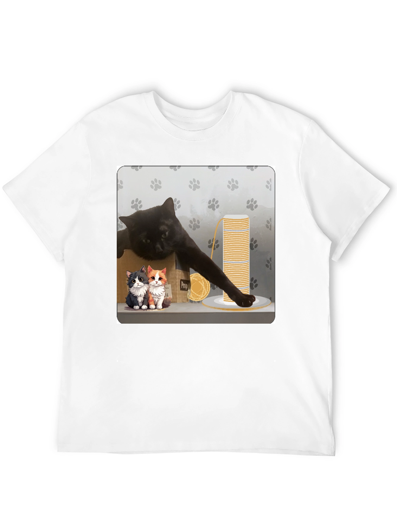 Black Cat Cartoon Graphic Black T-Shirt view 12