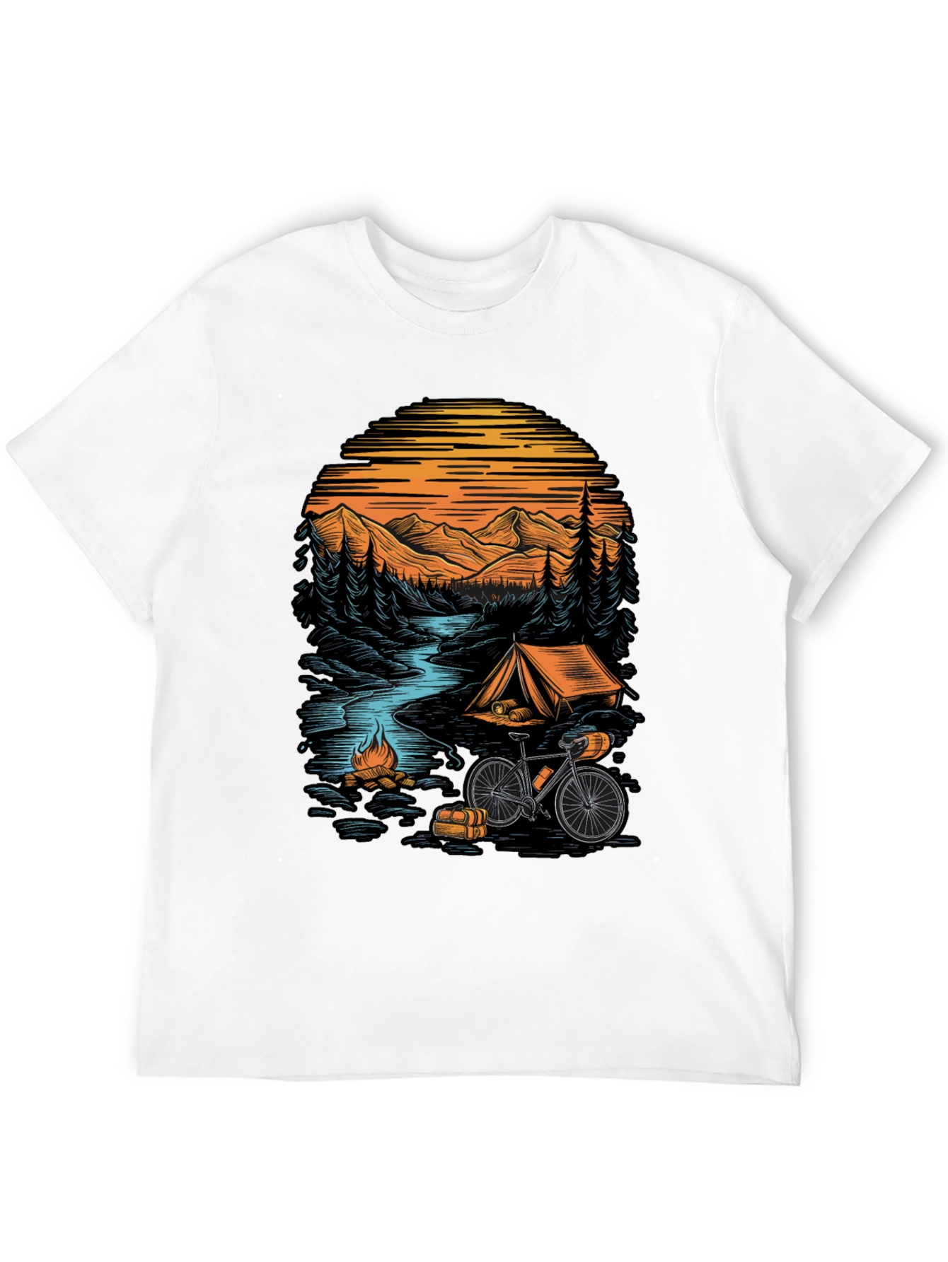 Black Adventure Camping T-Shirt - Mountain & Bicycle Design view 12