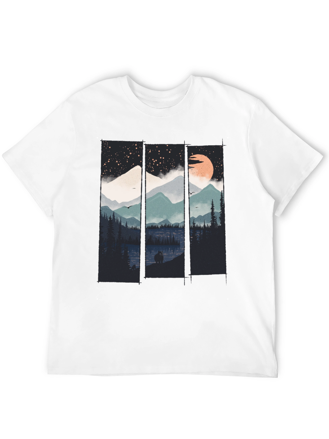 Night Sky Mountain Graphic Tee - Soft Black Cotton T-Shirt - 12