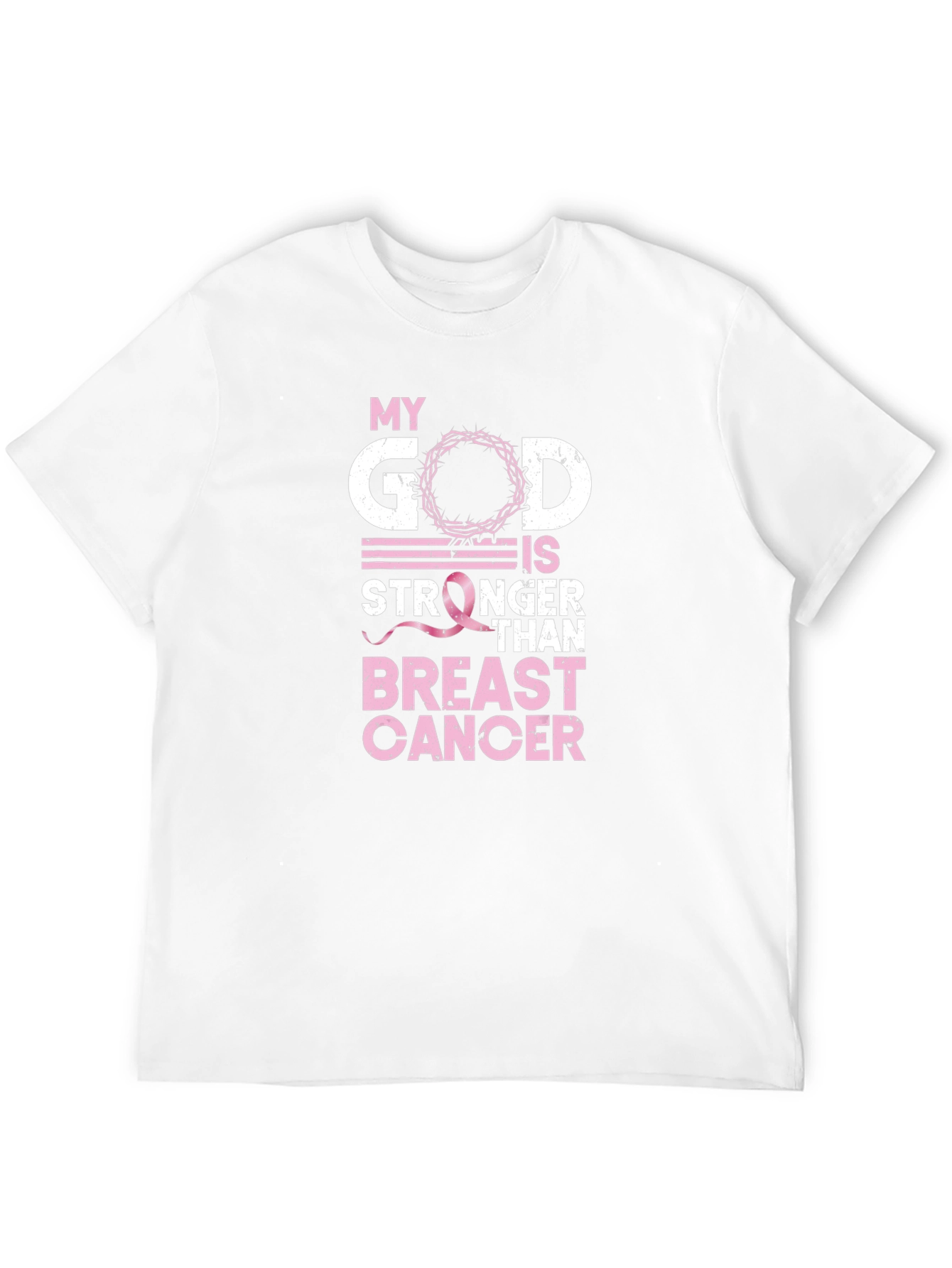 Black My God is Stronger Than Breast Cancer Awareness T-Shirt view 12