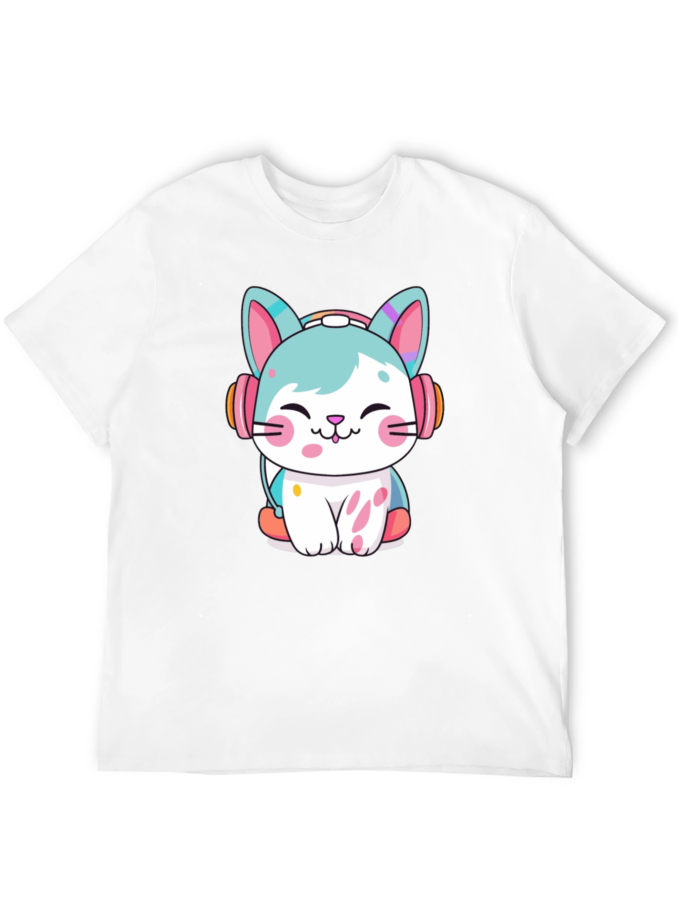 Black Cute Cat with Headphones Graphic Tee view 12