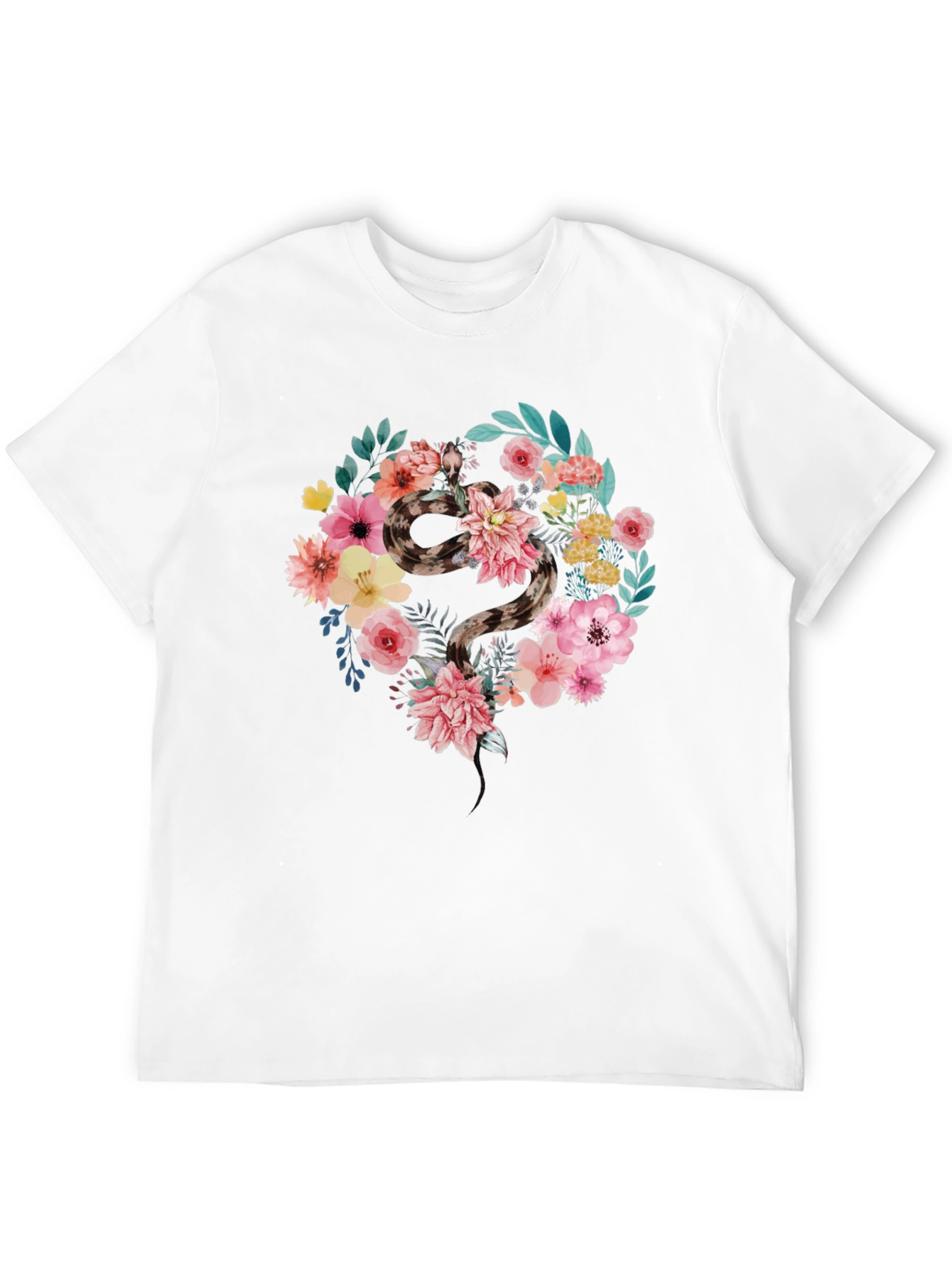 Black Floral Snake Graphic Tee - Unisex Cotton Blend Shirt view 12