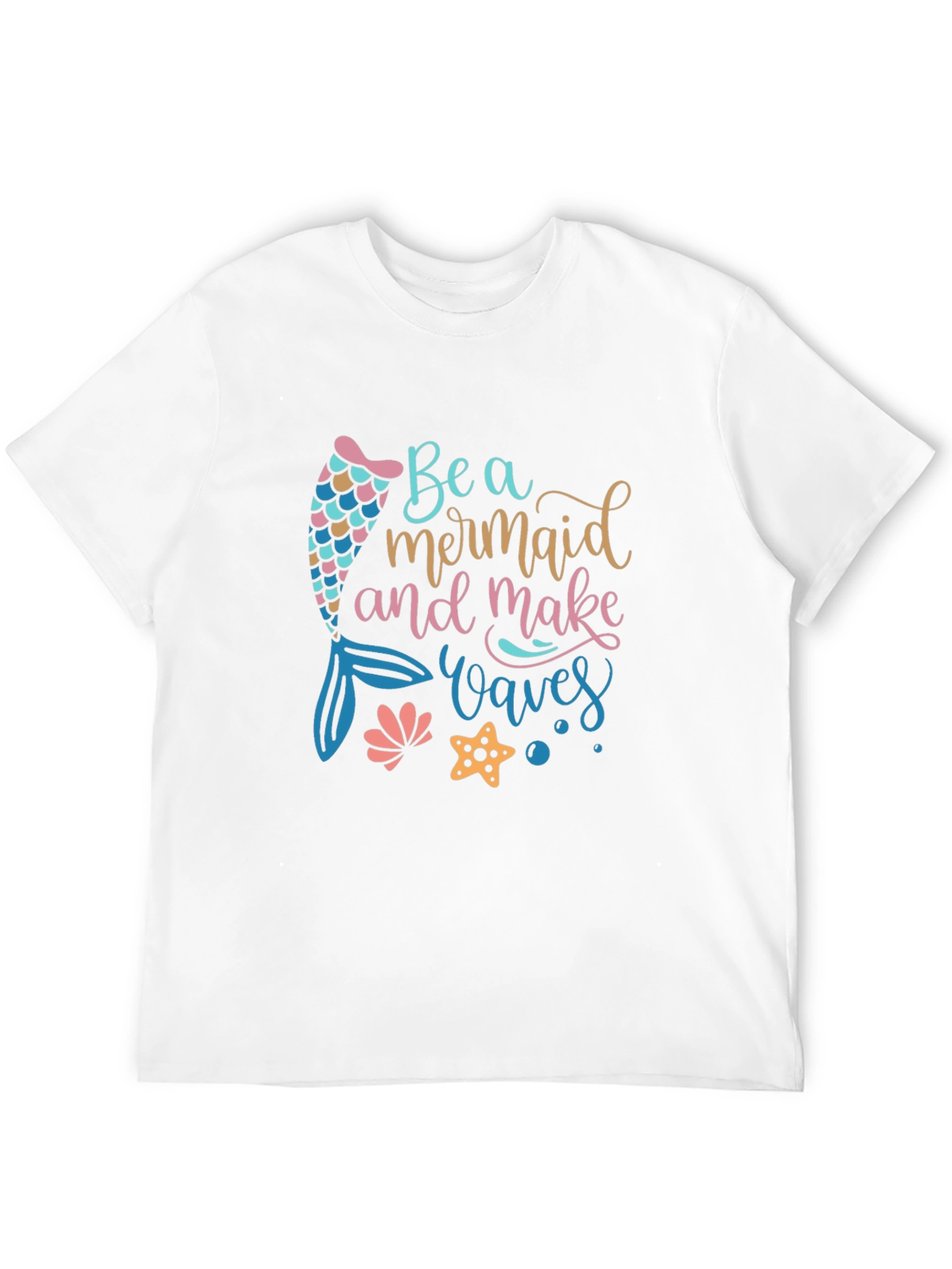 Black Mermaid Waves Graphic Tee - Black Cotton Casual T-Shirt view 12