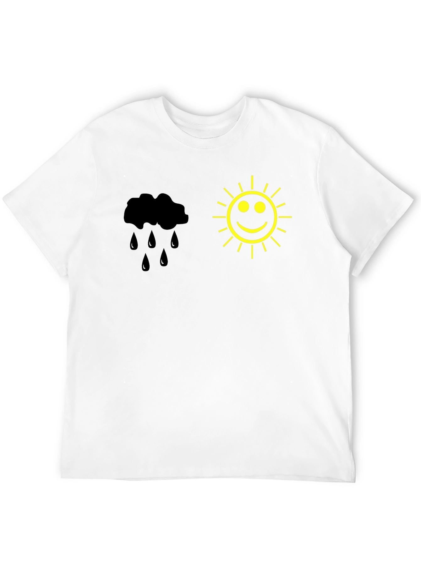 Black Weather Mood T-Shirt - Black Cotton Tee with Sun & Rain Design view 12