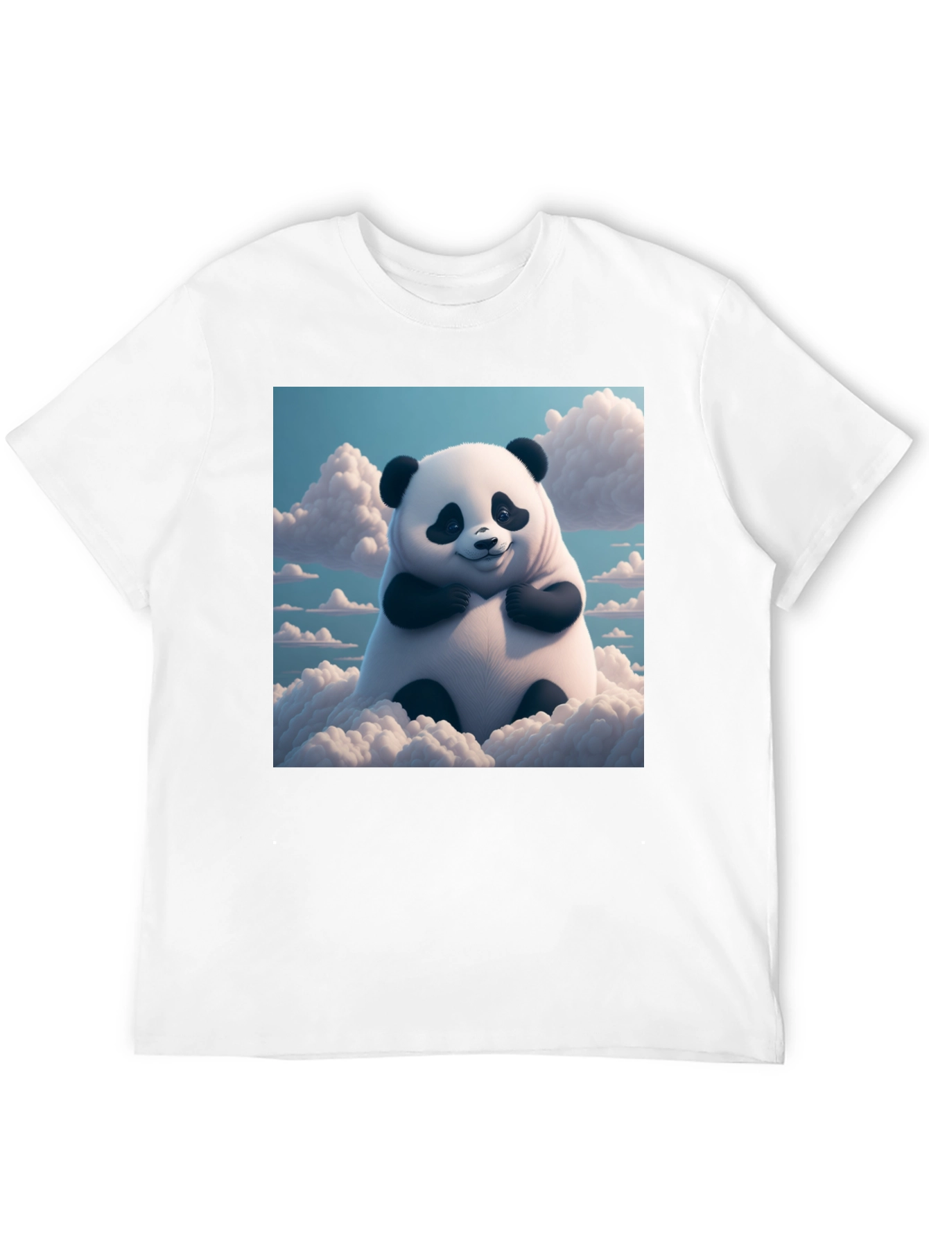 Black Cute Panda in Clouds Graphic Tee - Black Cotton T-Shirt view 12