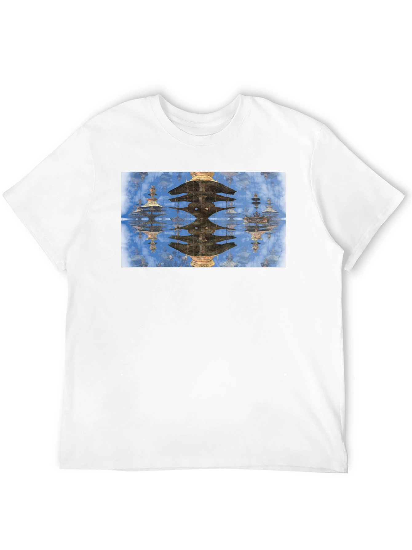 Black Reflective Pagoda Graphic Tee - Black Cotton Blend view 12