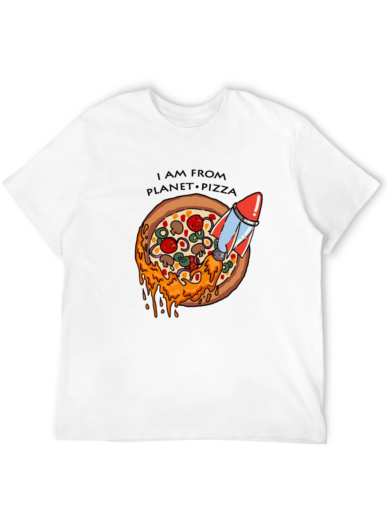 Black Planet Pizza T-Shirt - Rocket Launch Design view 12