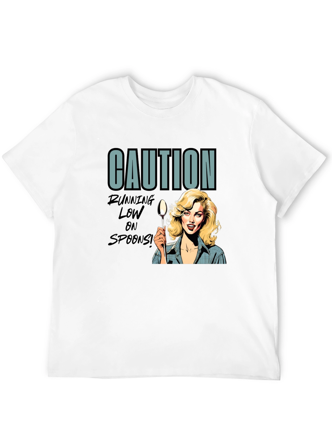 Black Caution Running Low On Spoons T-Shirt view 12
