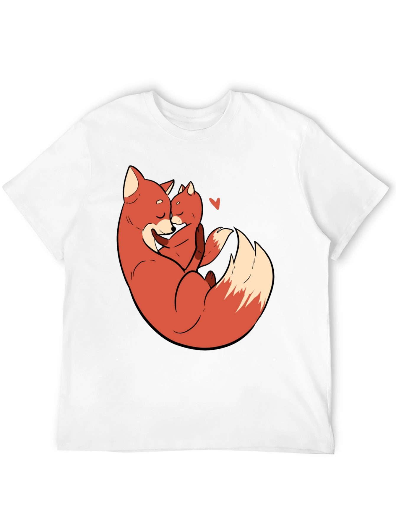 Black Fox Mom & Cub Love T-Shirt - Black, Cartoon Design view 12
