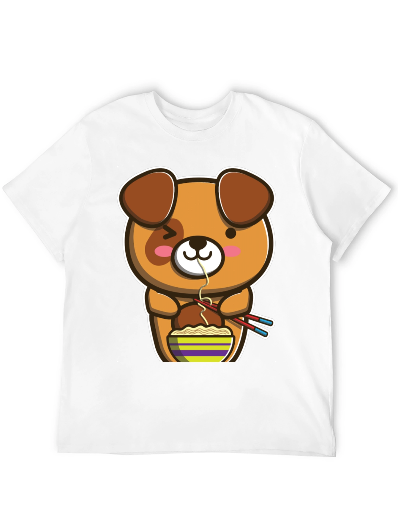 Black Cute Cartoon Dog Ramen T-Shirt view 12