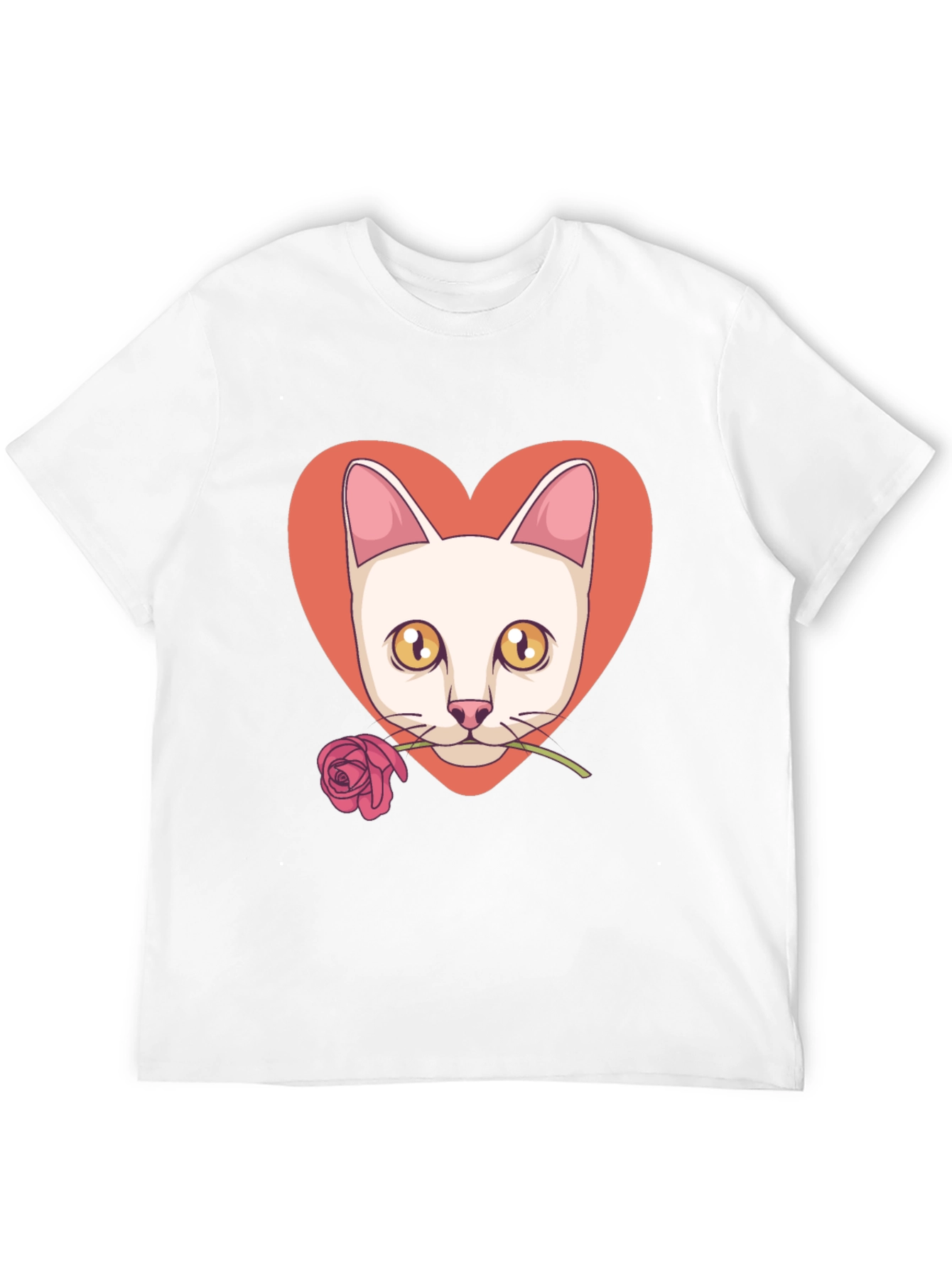 Cat & Rose Heart Graphic T-Shirt - Black - 12