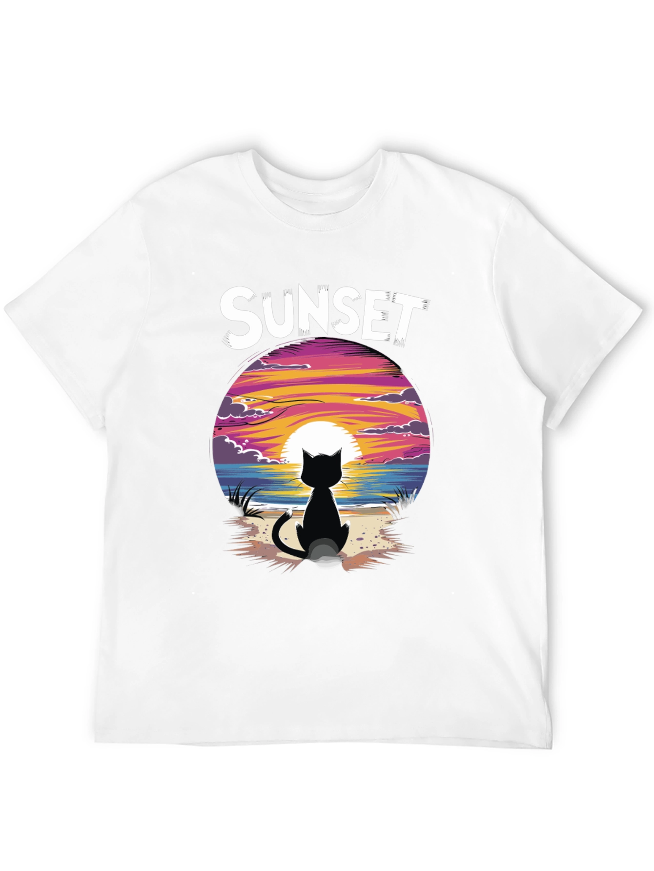 Black Sunset Cat Graphic Tee - Stylish Unisex Cotton T-Shirt view 12