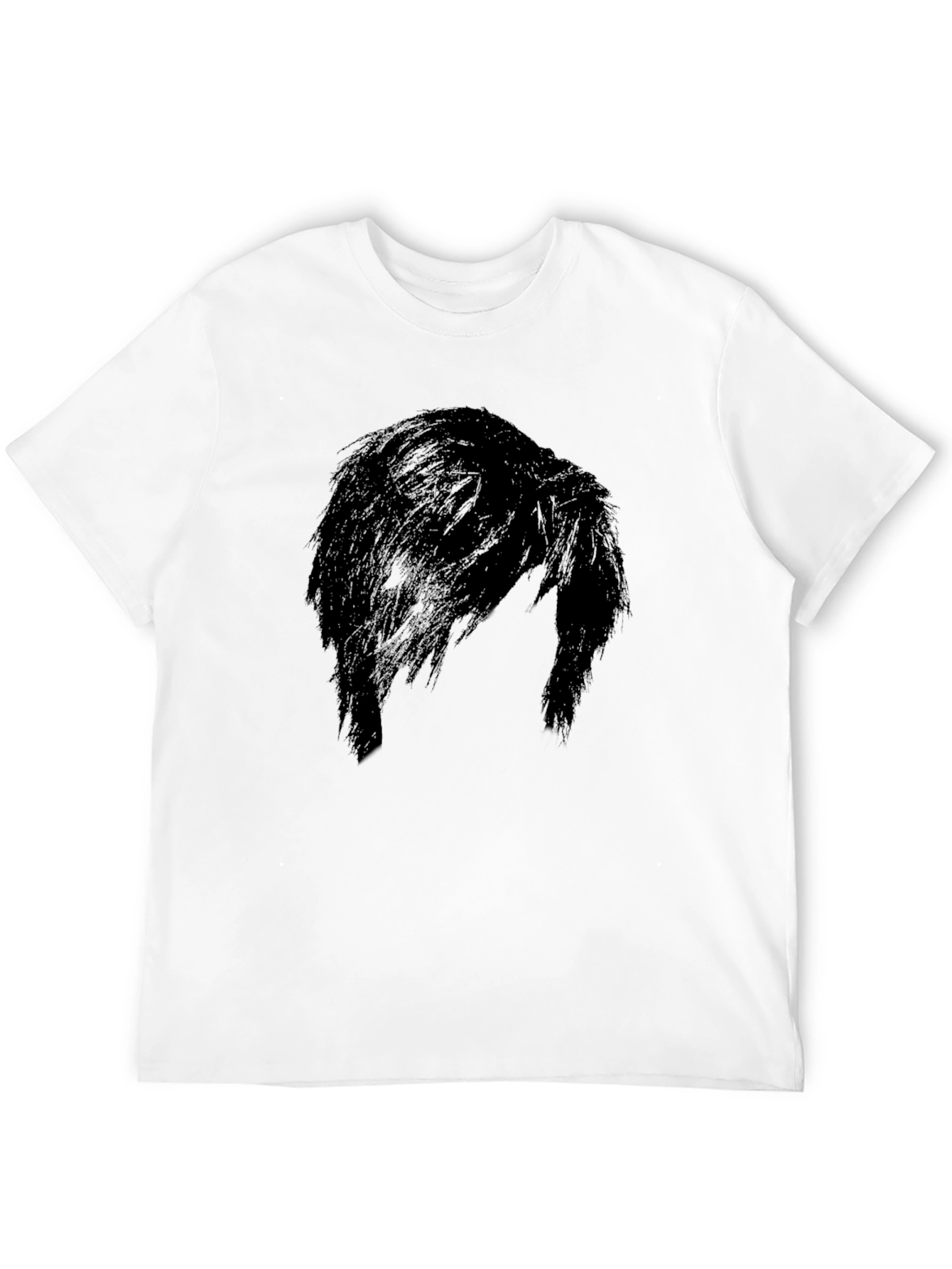 Black Men's Black Graphic Tee - Mysterious Hair Silhouette Design view 12