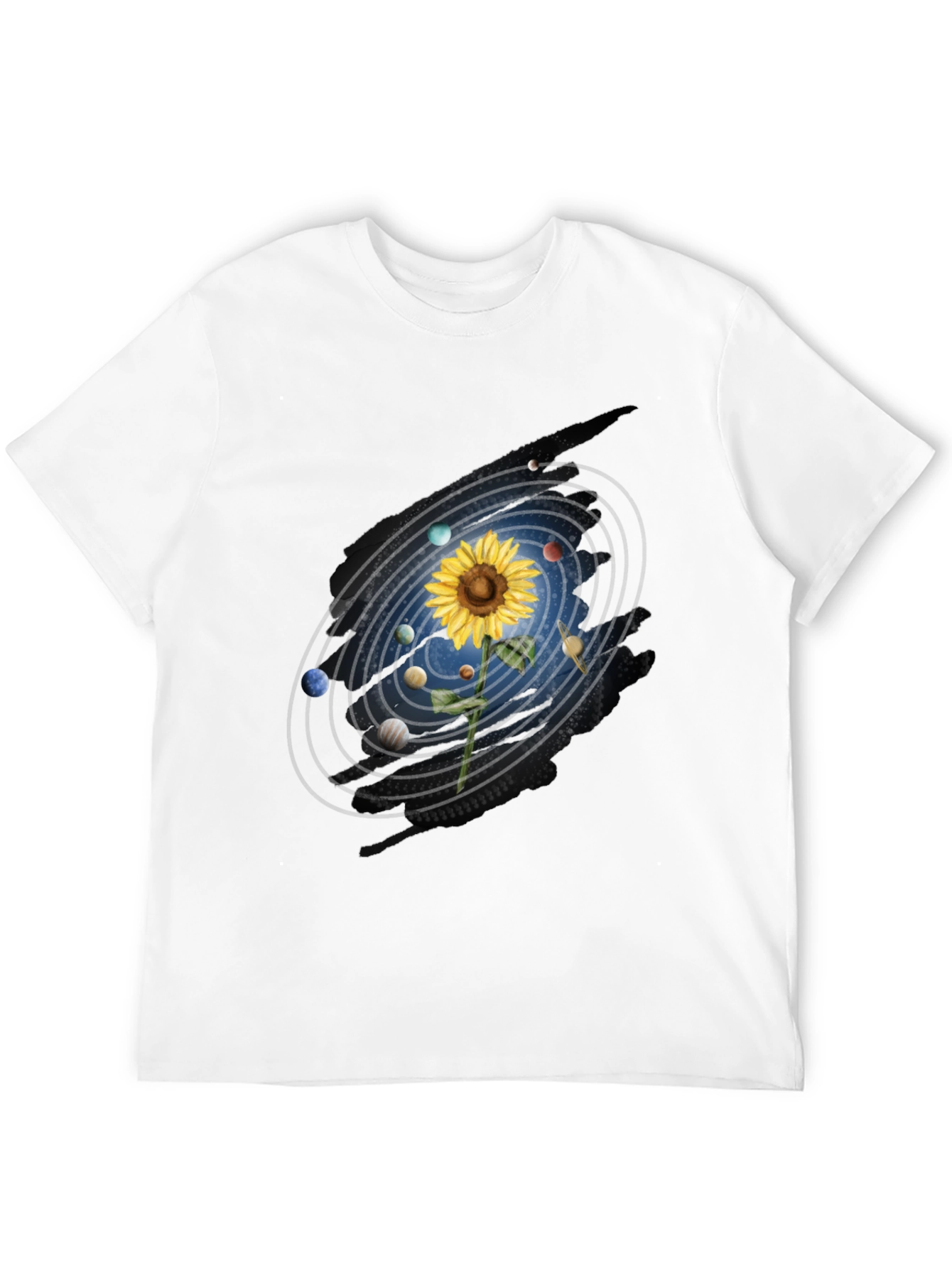 Black Sunflower Solar System Graphic Tee view 12