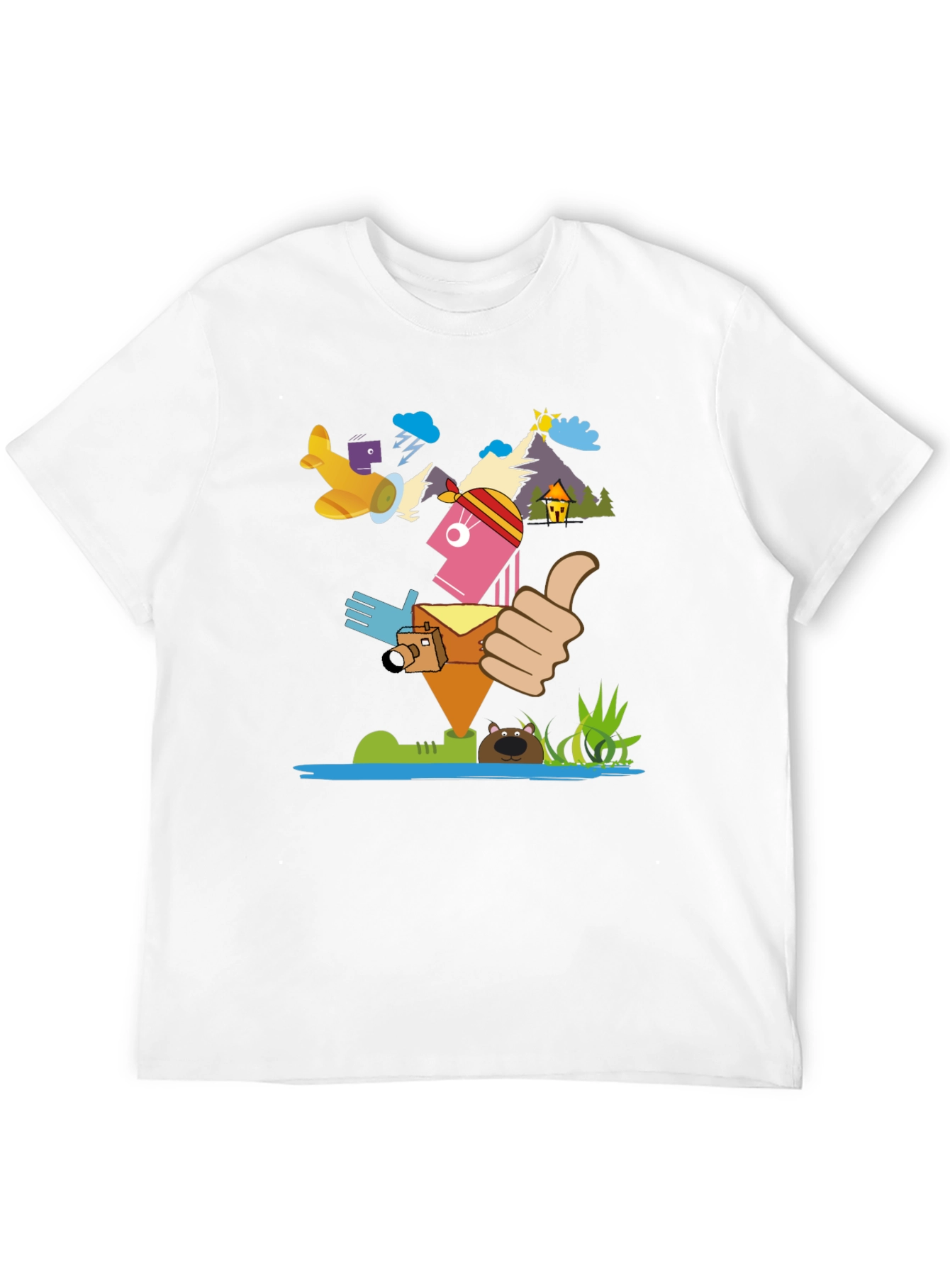 Black Funky Graphic Print Tee - Travel Adventure Theme view 12