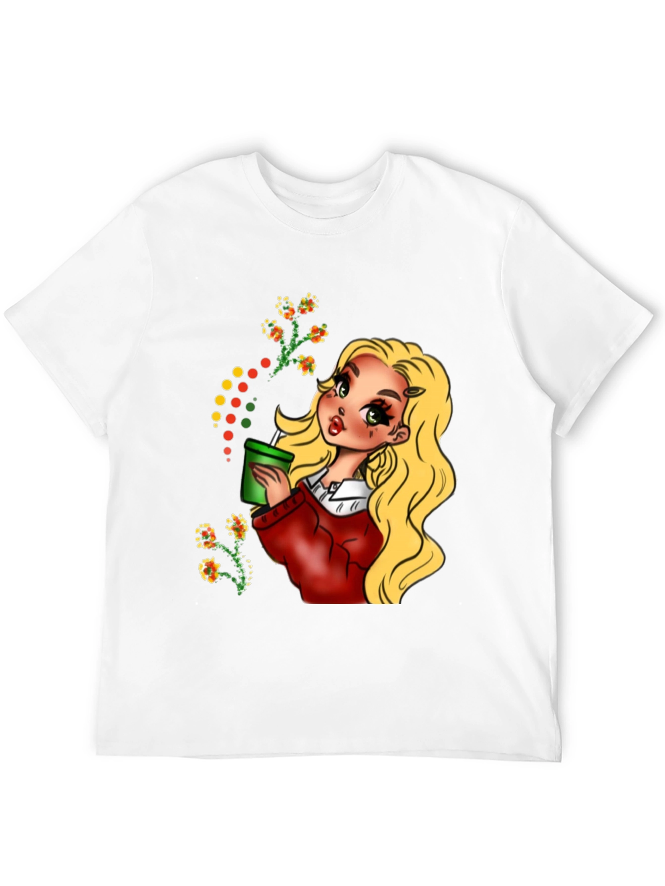 Black Blonde Cartoon Girl Black T-Shirt view 12