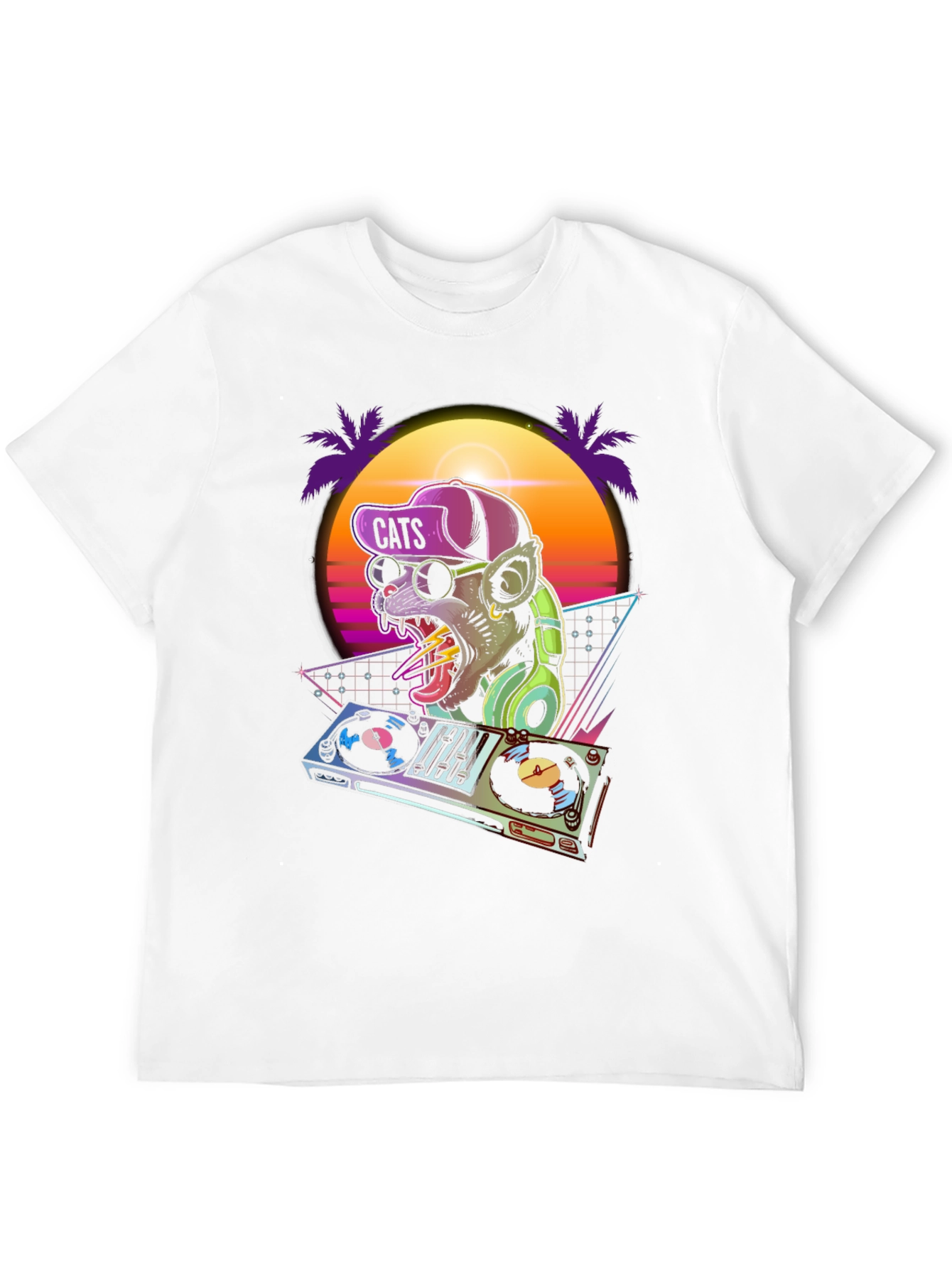 Black DJ Cat Graphic T-Shirt - Retro Style view 12