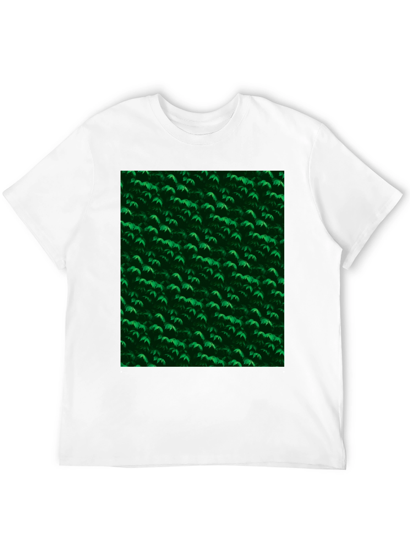 Black Green Leaves Pattern Black T-Shirt view 12