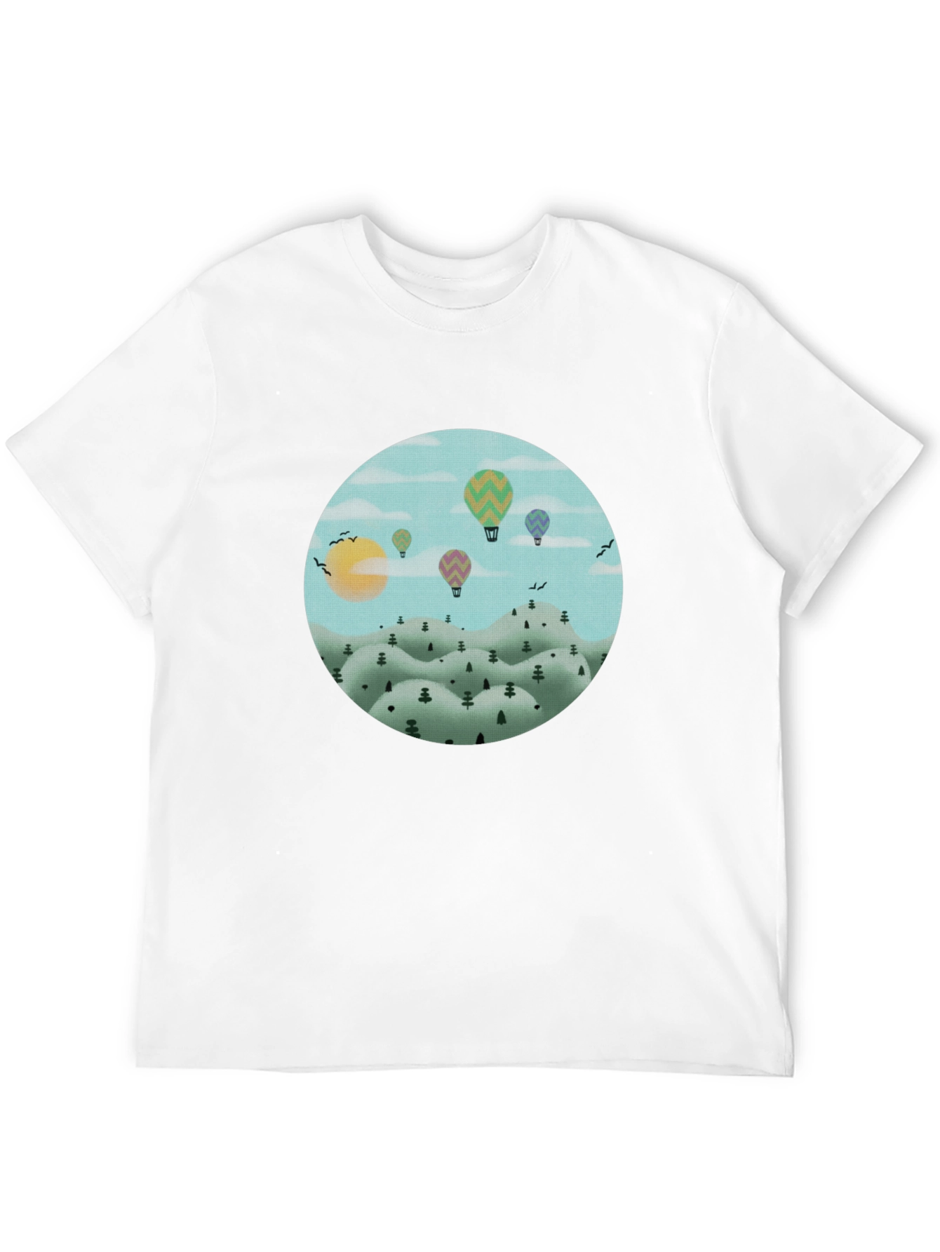 Black Hot Air Balloon Landscape Graphic Tee - Black Cotton view 12