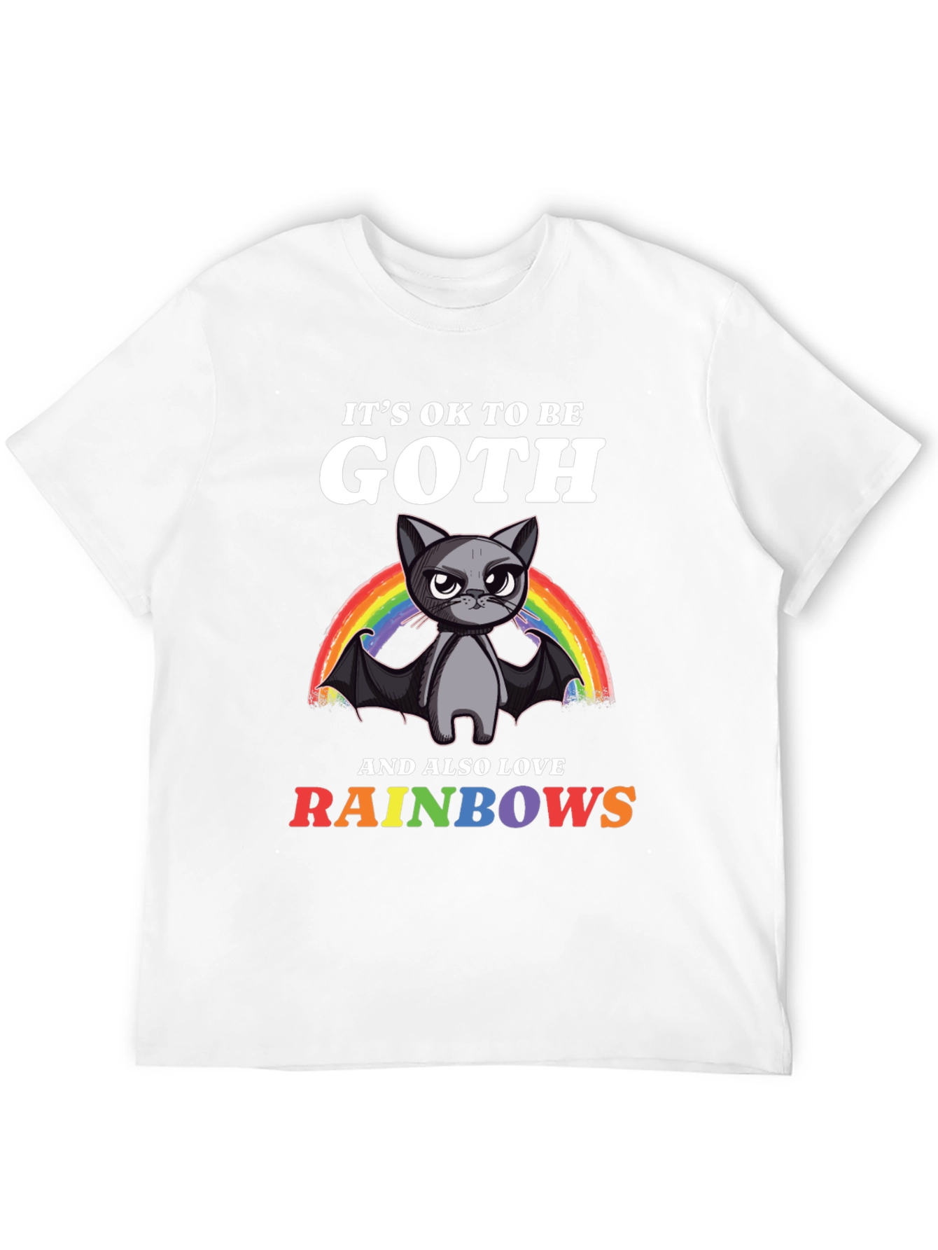 Black Goth Cat Rainbow T-Shirt view 12