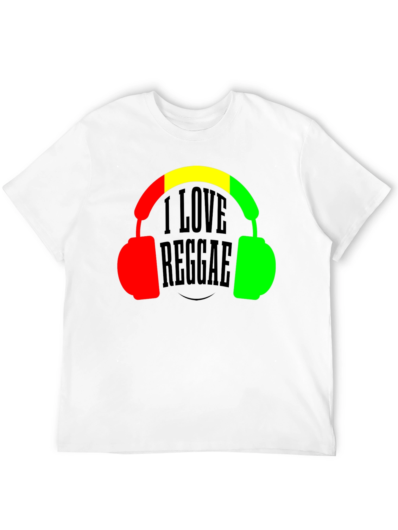 Black I Love Reggae T-Shirt Headphones Jamaican Colors view 12