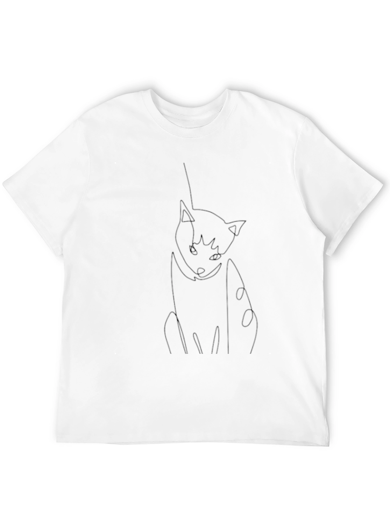 Black Minimalist Cat Line Art Black T-Shirt view 12