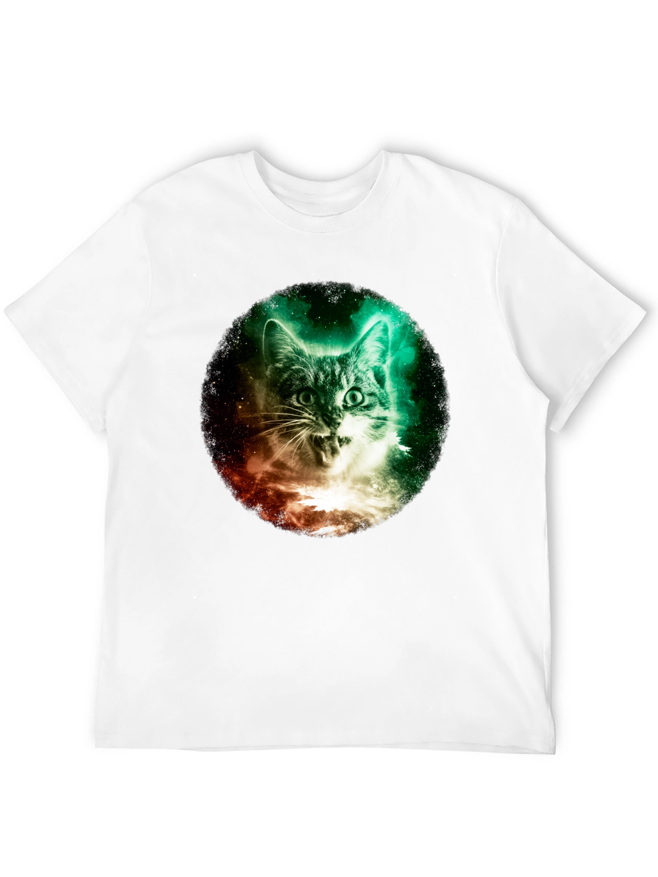 Black Cosmic Cat Graphic Tee - Galaxy Kitten T-Shirt view 12