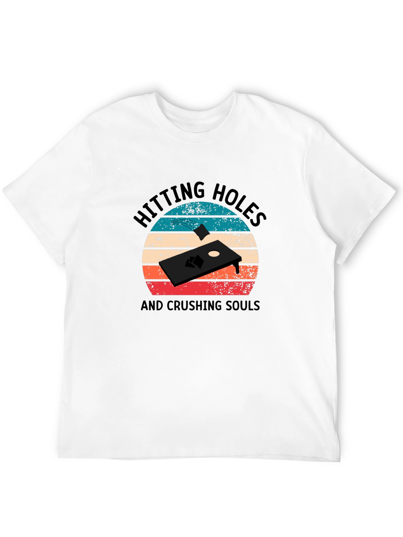 Black Hitting Holes Cornhole T-Shirt view 12