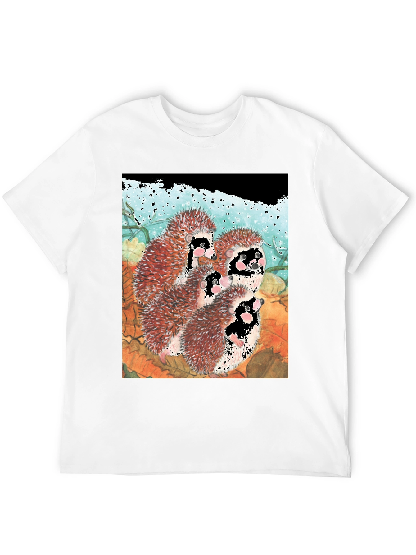 Black Hedgehog Family T-Shirt - Black Cotton Tee view 12