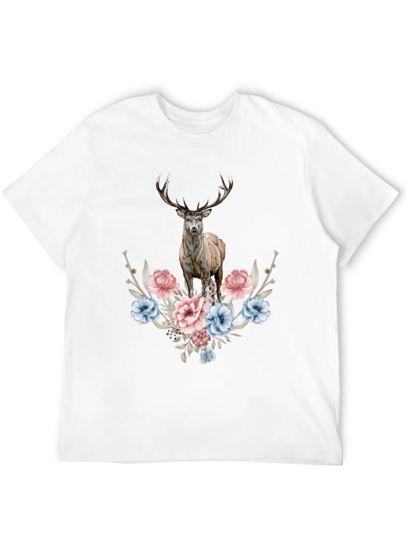 Black Floral Deer Graphic Tee - Men's Black T-Shirt view 12