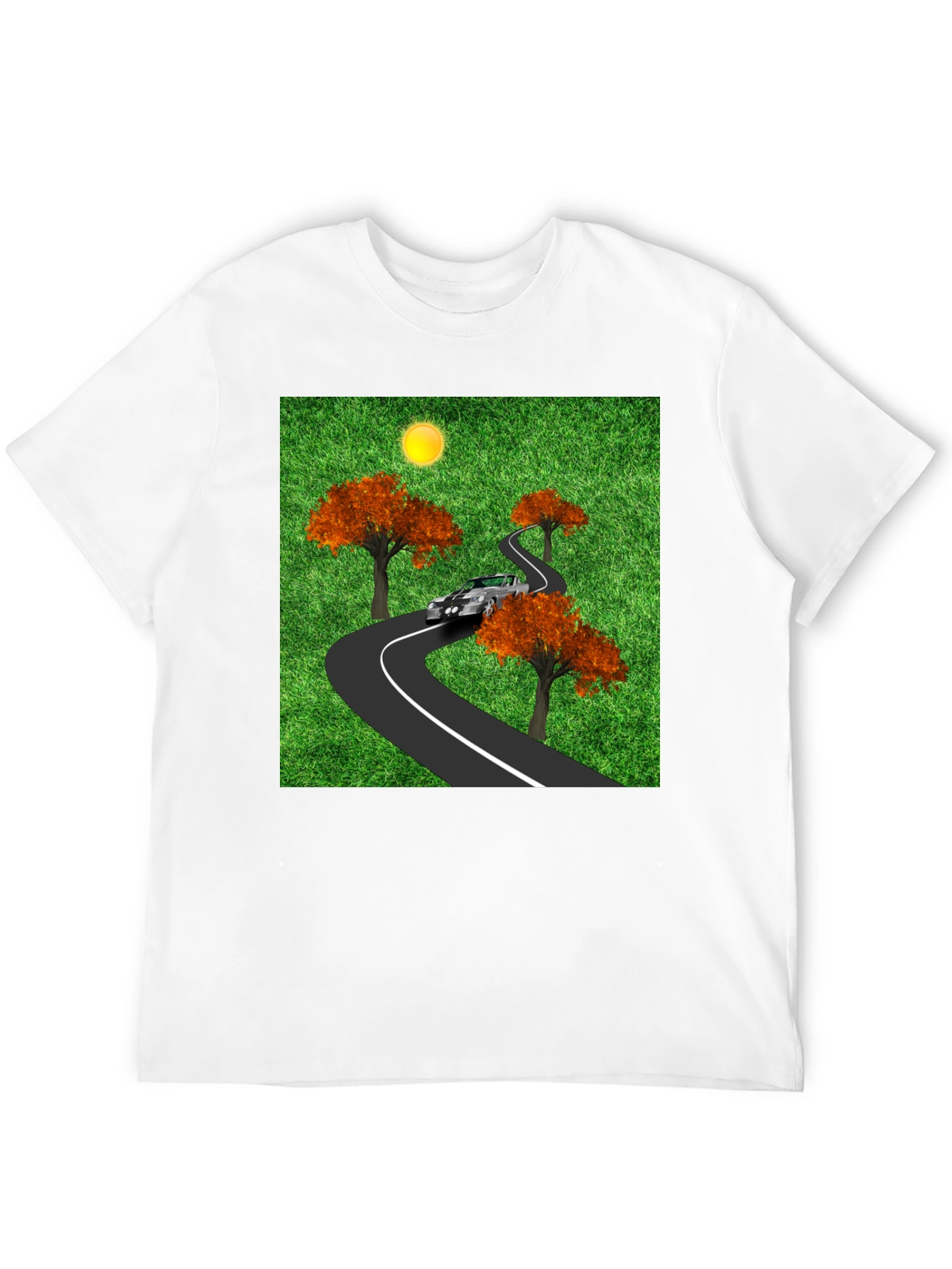 Black Road Trip T-Shirt - Car, Trees, and Scenic Route view 12